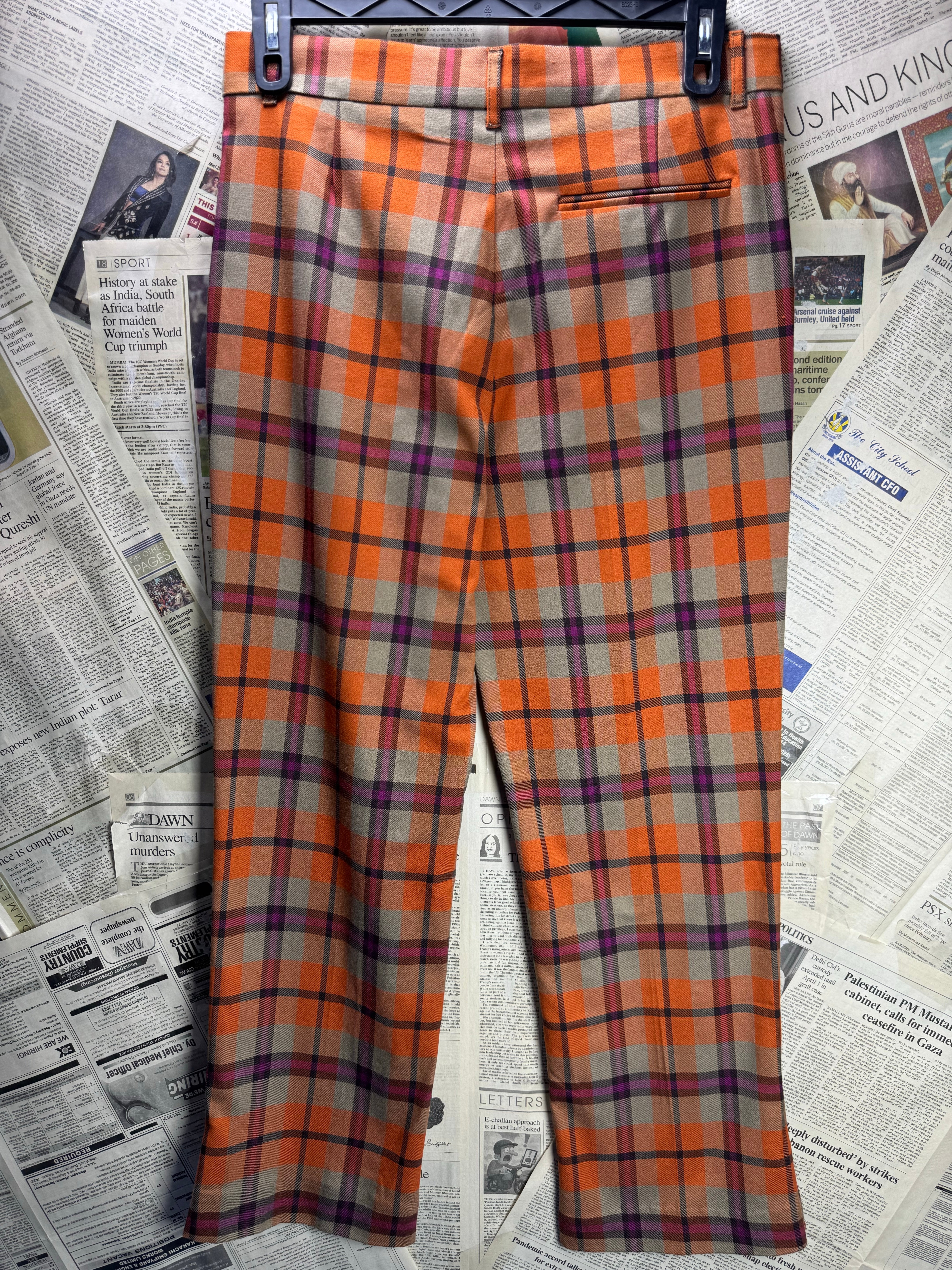 Zara® Waist: 32" | Orange Check | Smart Casual - Semi Formal Pants | Poly - Viscose - Elastane | 2980 - Genuine Maal