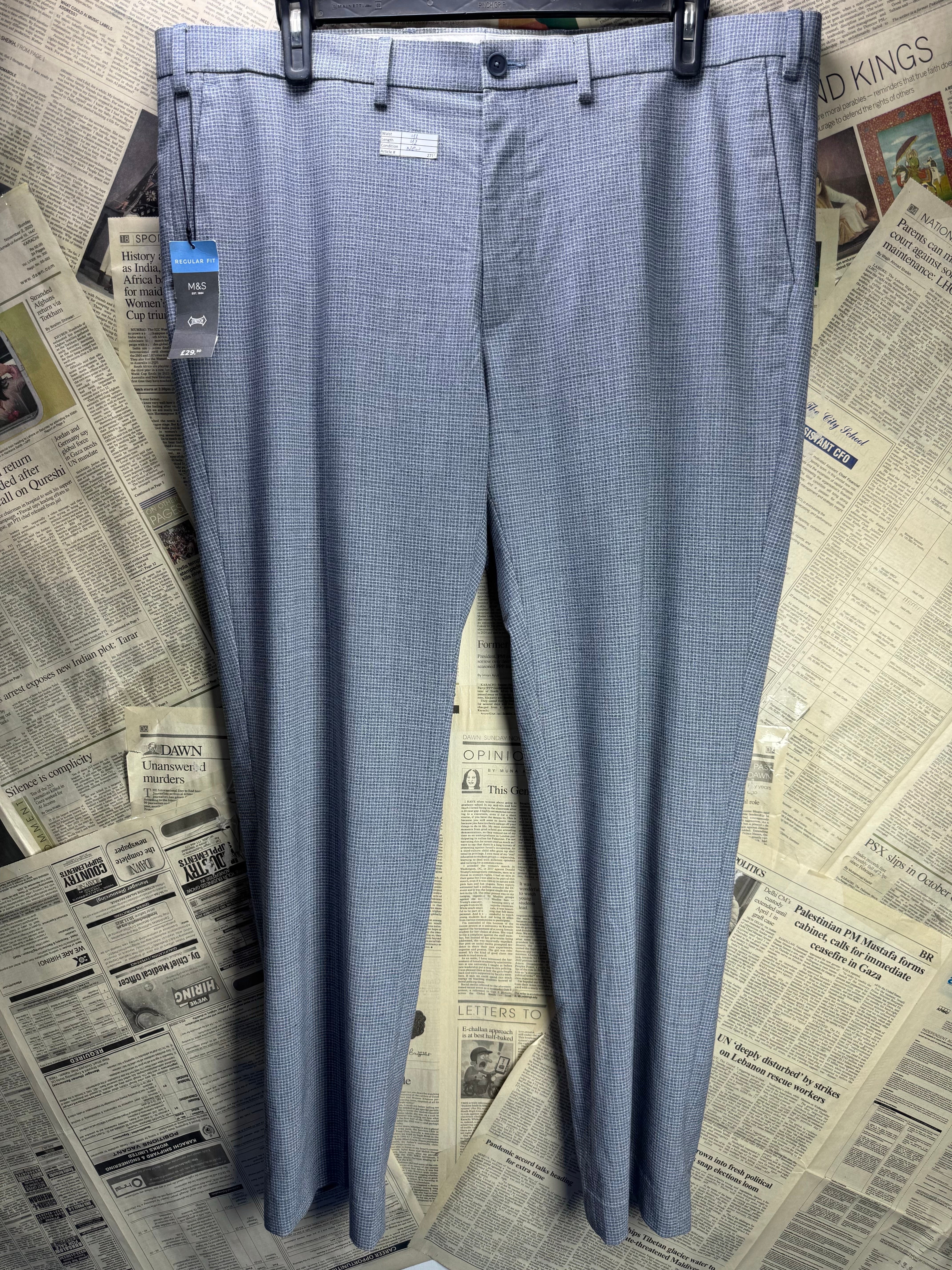 M&S® Waist: 42" | Grey | Dress Pant | Poly - Viscose - Elastane | 2715 - Genuine Maal