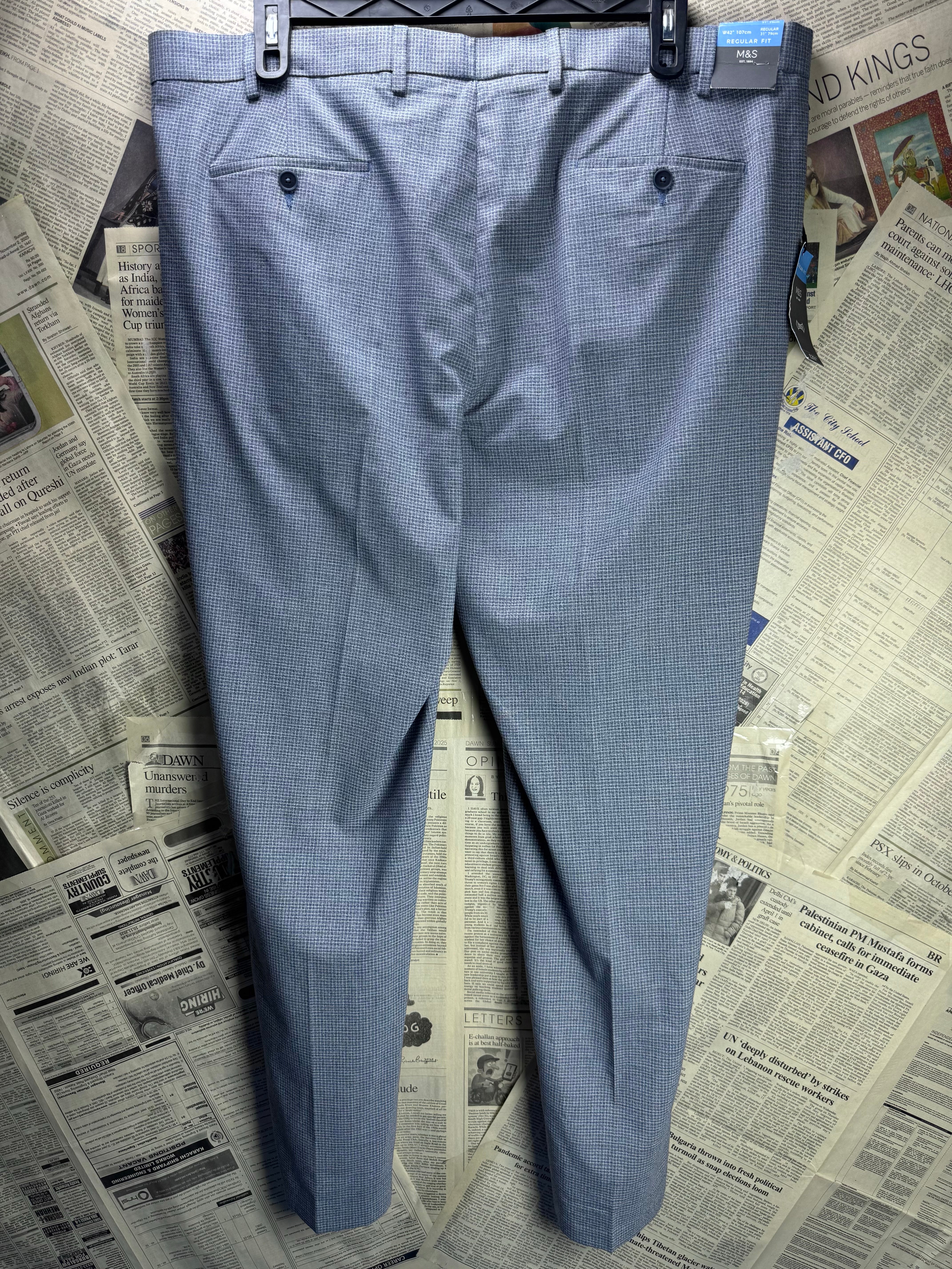 M&S® Waist: 42" | Grey | Dress Pant | Poly - Viscose - Elastane | 2715 - Genuine Maal