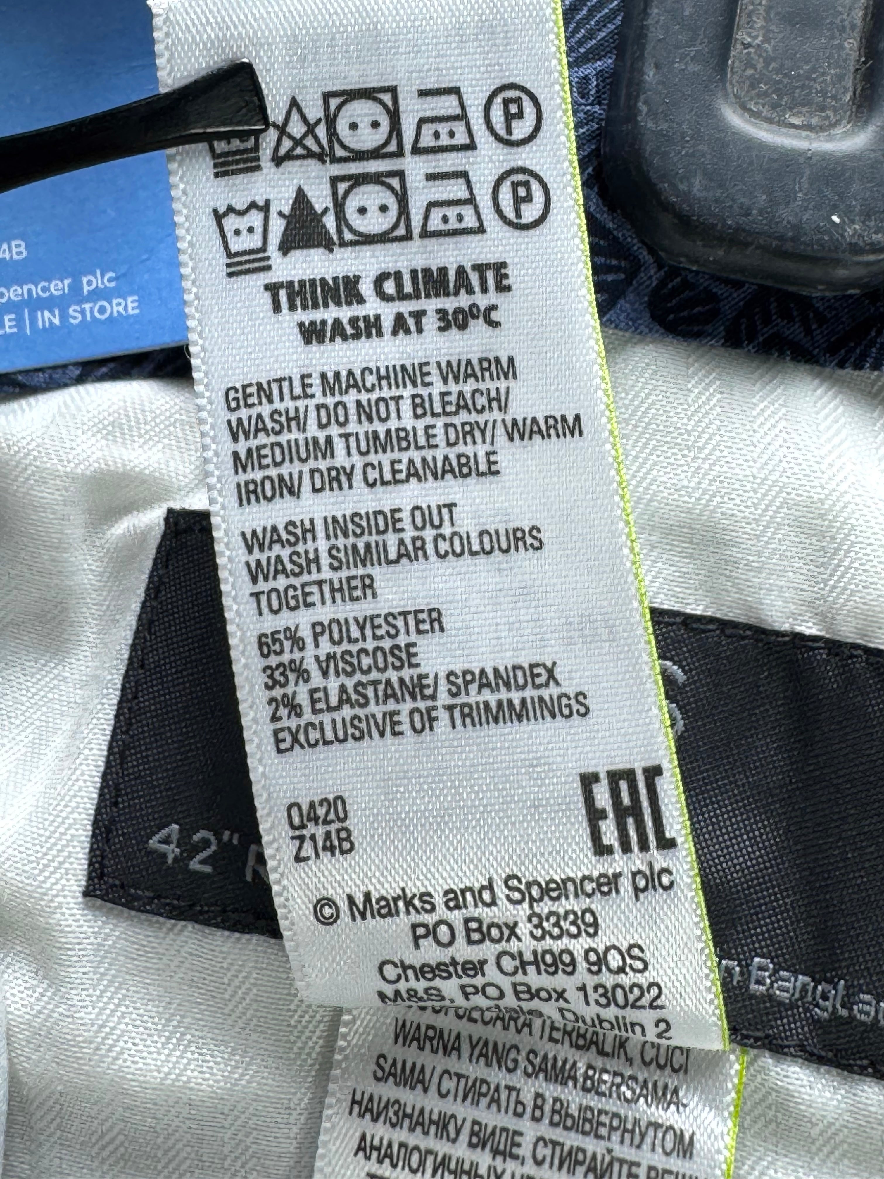 M&S® Waist: 42" | Grey | Dress Pant | Poly - Viscose - Elastane | 2715 - Genuine Maal