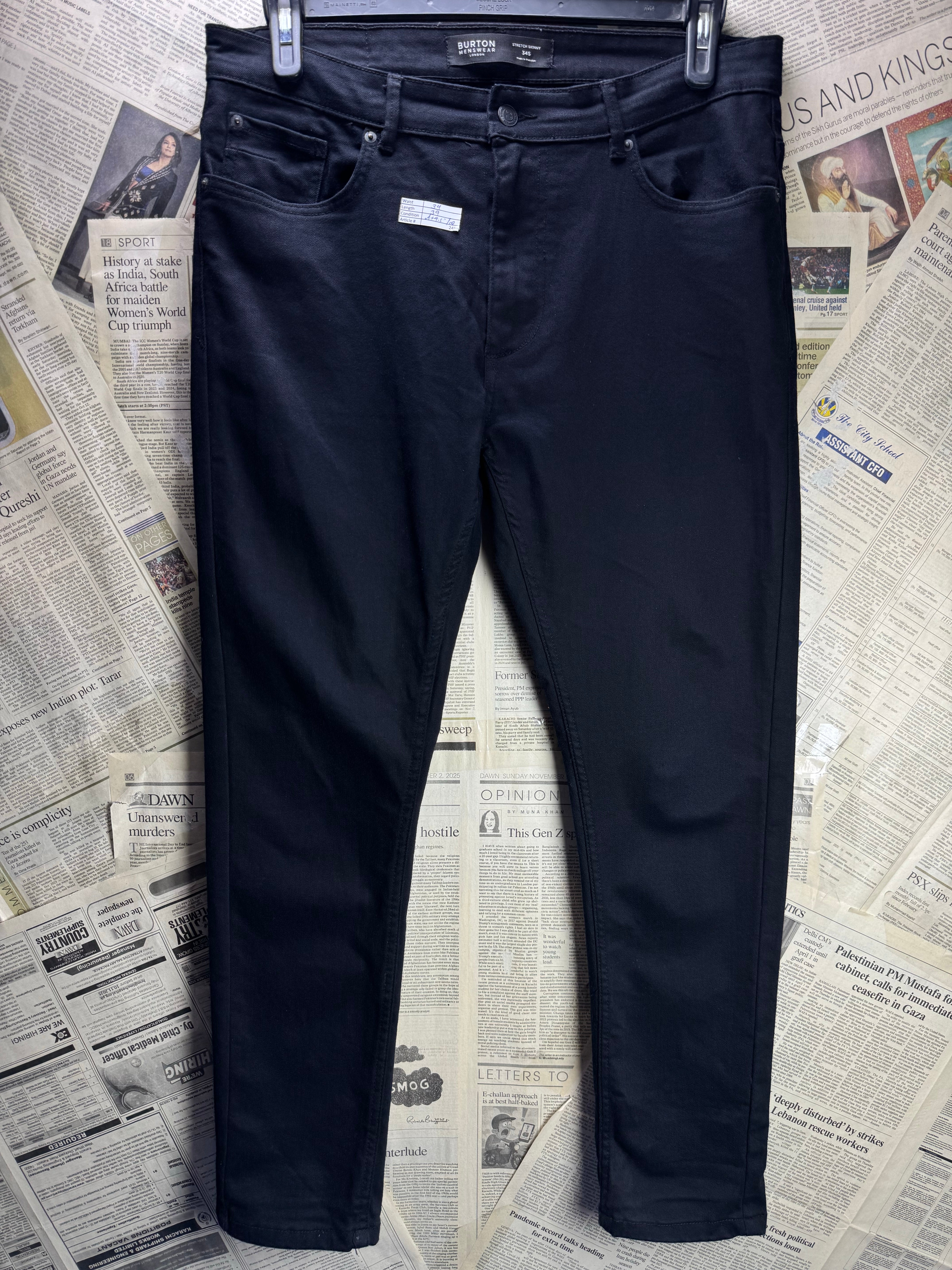 Burton® Waist: 34" | Black | Skinny Fit Denim Pants | Cotton - Elastane | 2486 - Genuine Maal