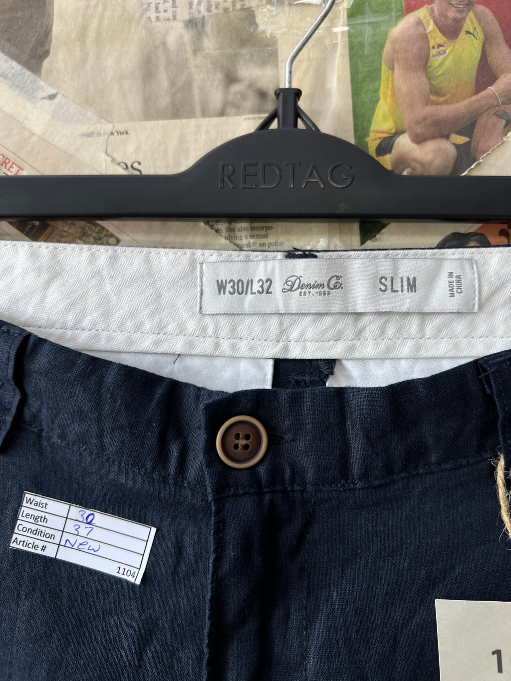 Denim Co.® Waist: 30" | Navy Blue | Pants | 100% Linen | 1104 - Genuine Maal