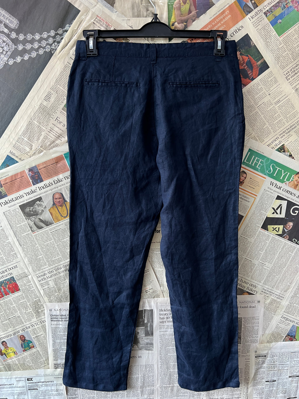 Denim Co.® Waist: 30" | Navy Blue | Pants | 100% Linen | 1104 - Genuine Maal