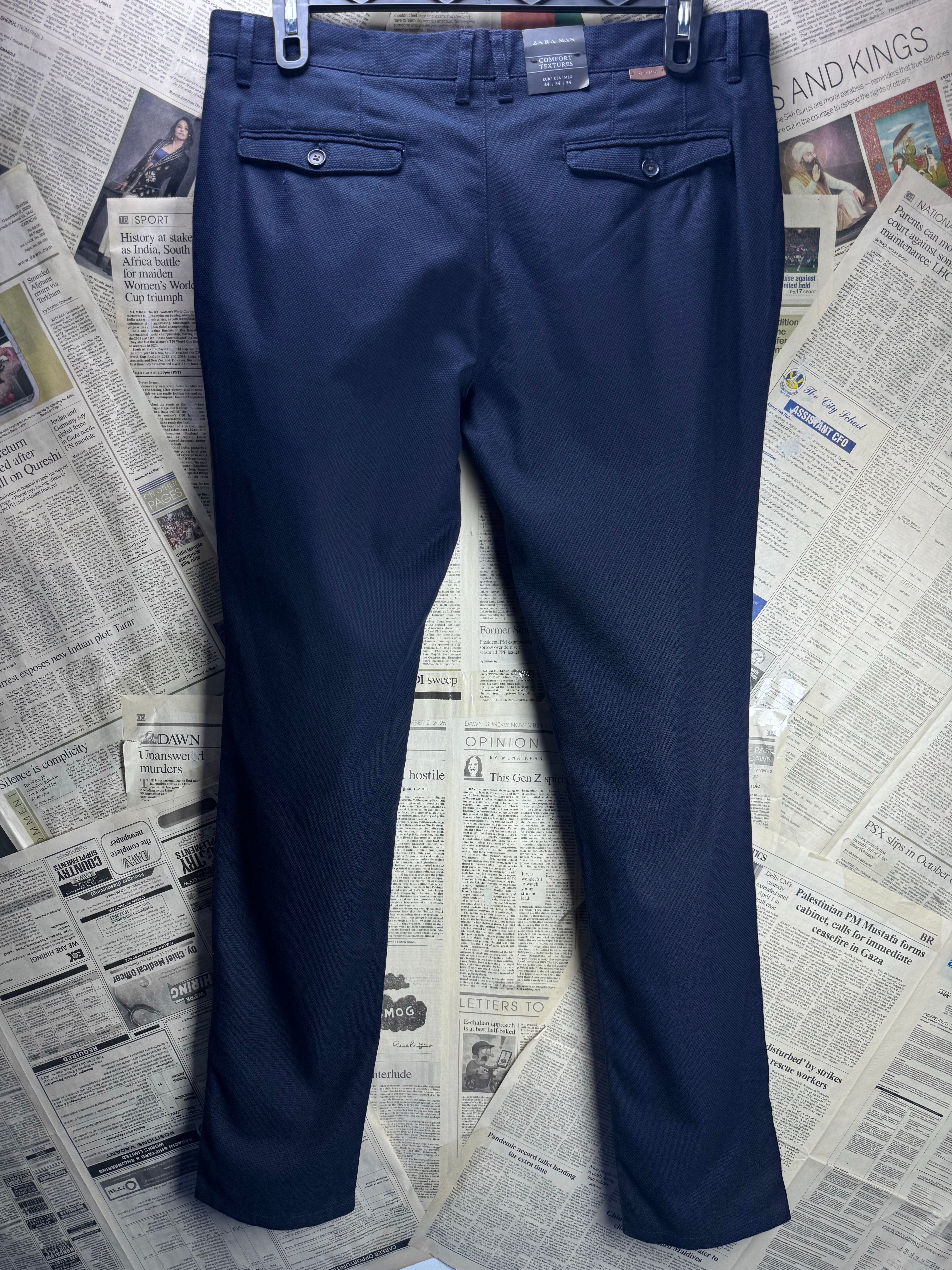 Zara® Waist: 34" | Blue | Chino Pants | Poly - Cotton - Viscose - Elastane | 2712 - Genuine Maal