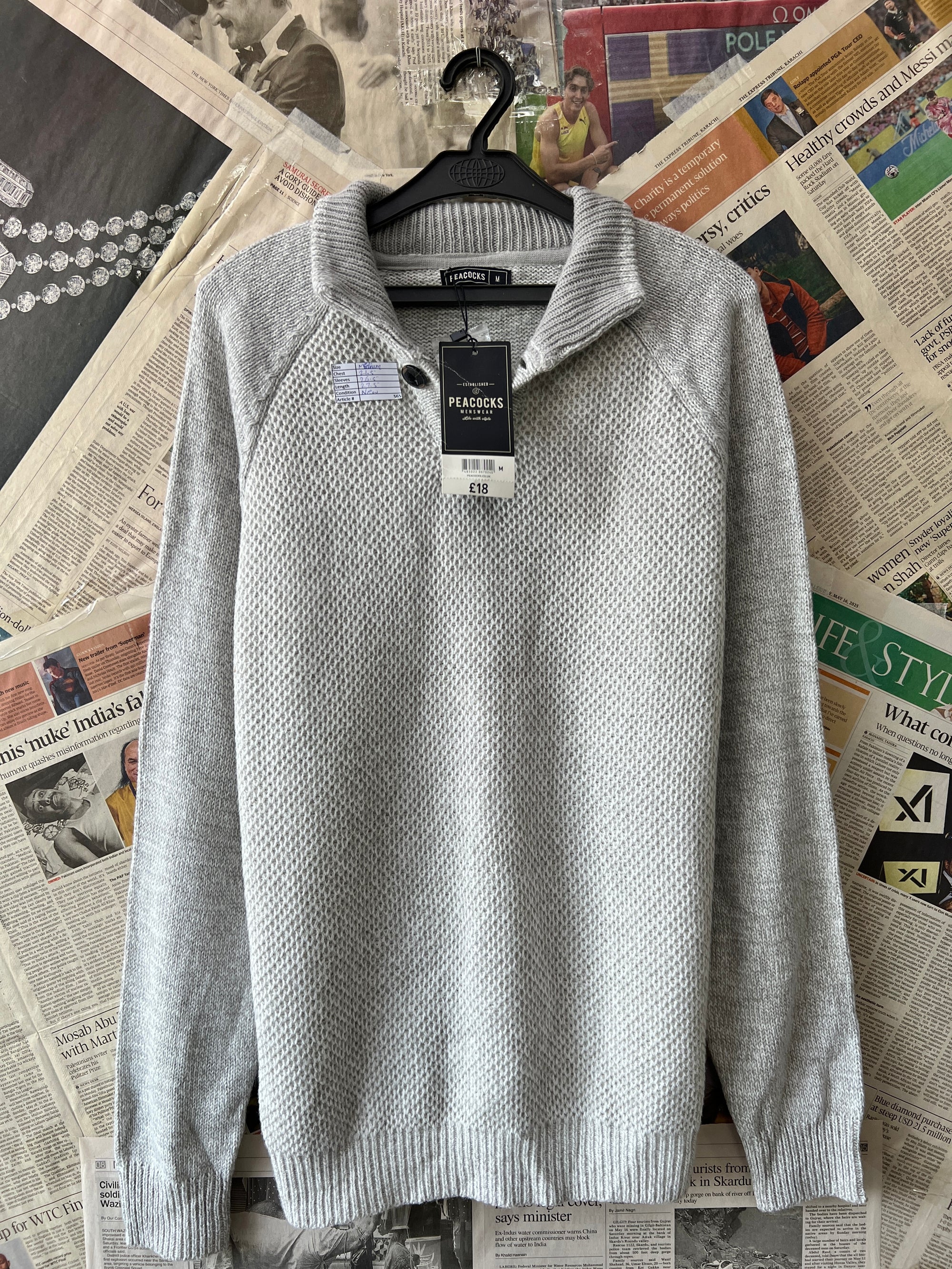 Peacocks® Medium | Chest: 21.5 | Silver | Quarter Zipper Sweater | 565 - Genuine Maal