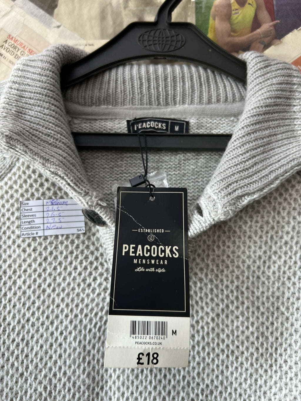 Peacocks® Medium | Chest: 21.5 | Silver | Quarter Zipper Sweater | 565 - Genuine Maal