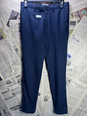 Primark® Waist: 32" | Blue Check | Slim Fit Dress Pants | Poly - Viscose | 2697 - Genuine Maal