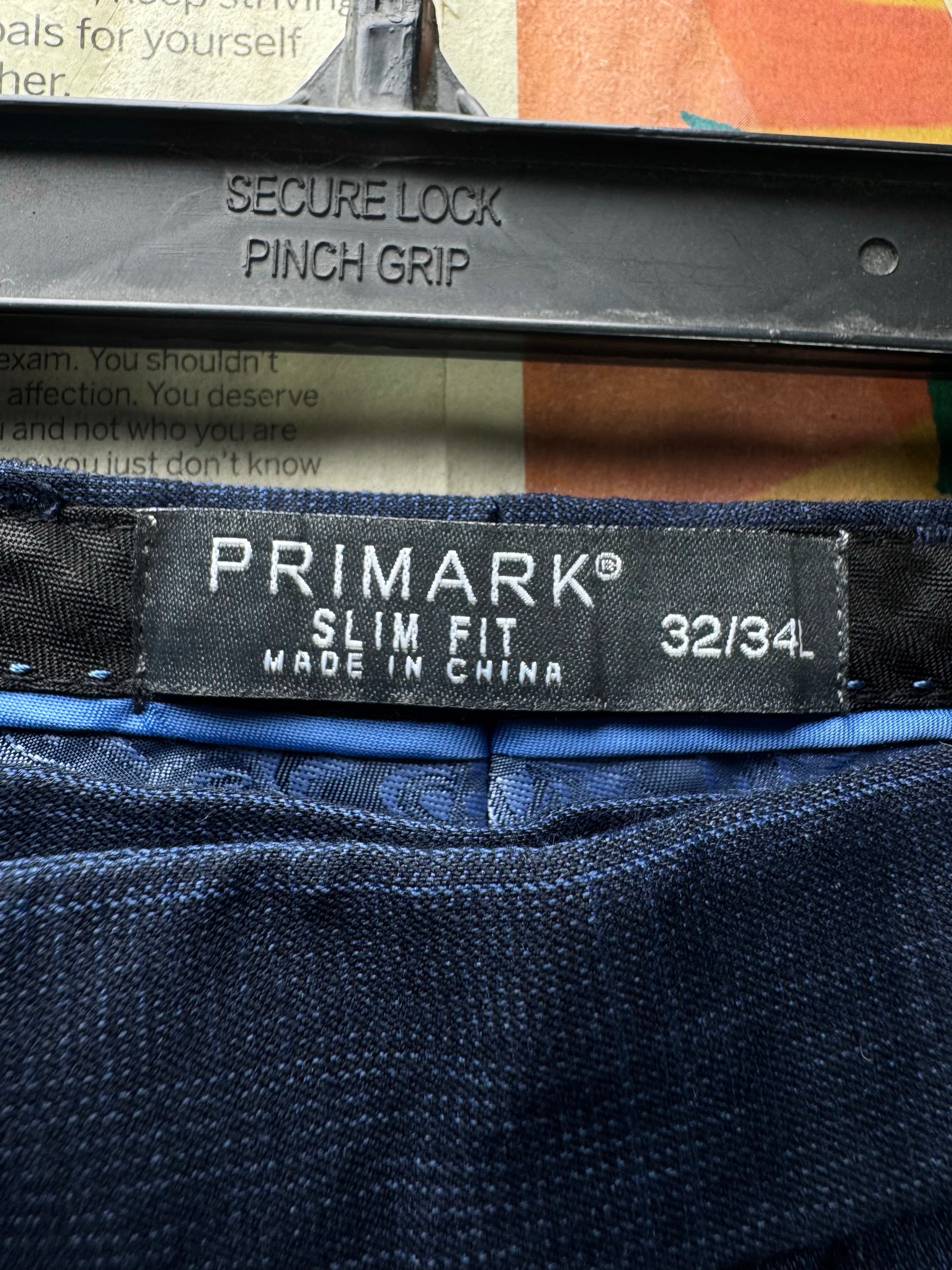 Primark® Waist: 32" | Blue Check | Slim Fit Dress Pants | Poly - Viscose | 2697 - Genuine Maal
