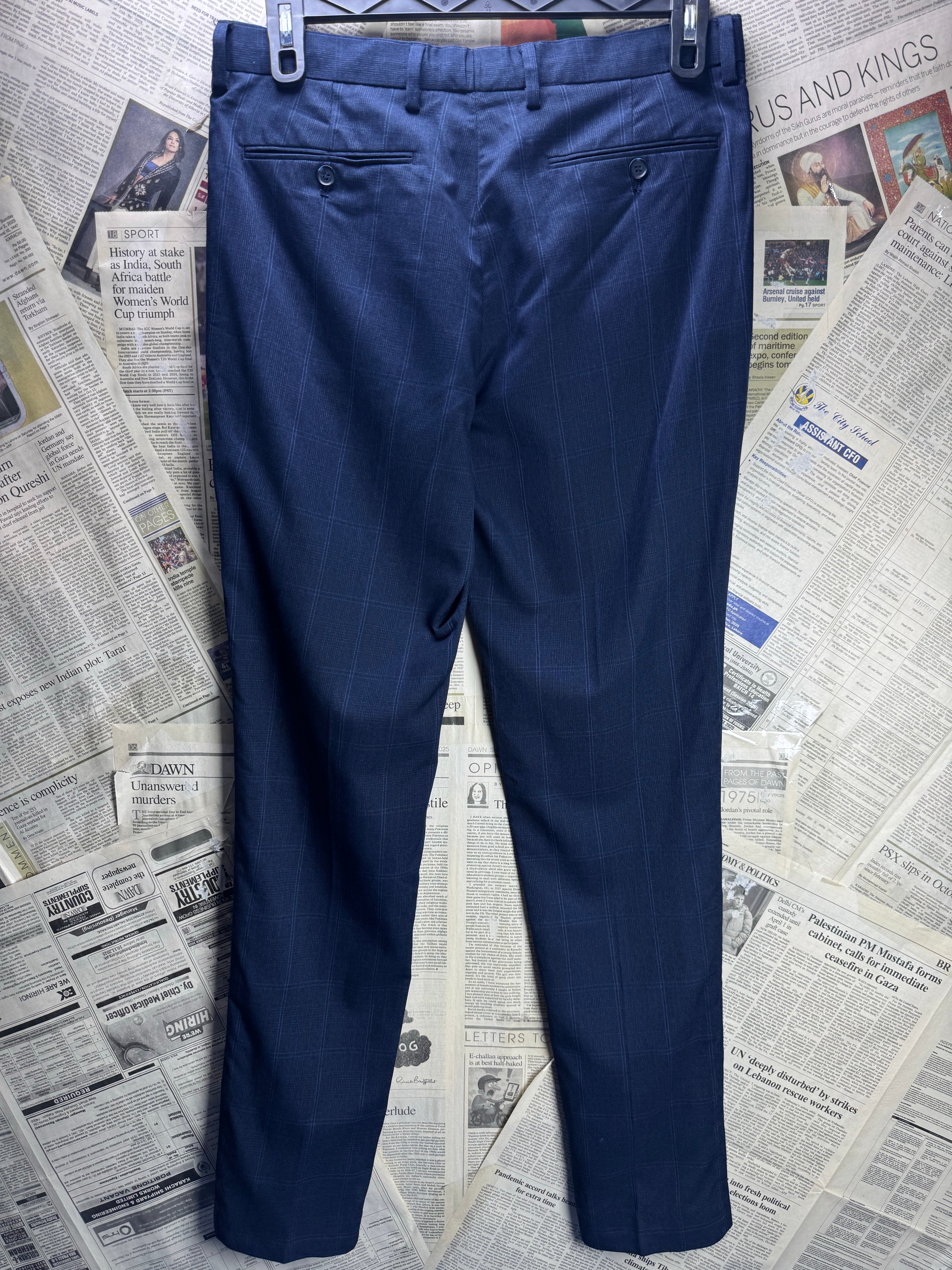 Primark® Waist: 32" | Blue Check | Slim Fit Dress Pants | Poly - Viscose | 2697 - Genuine Maal