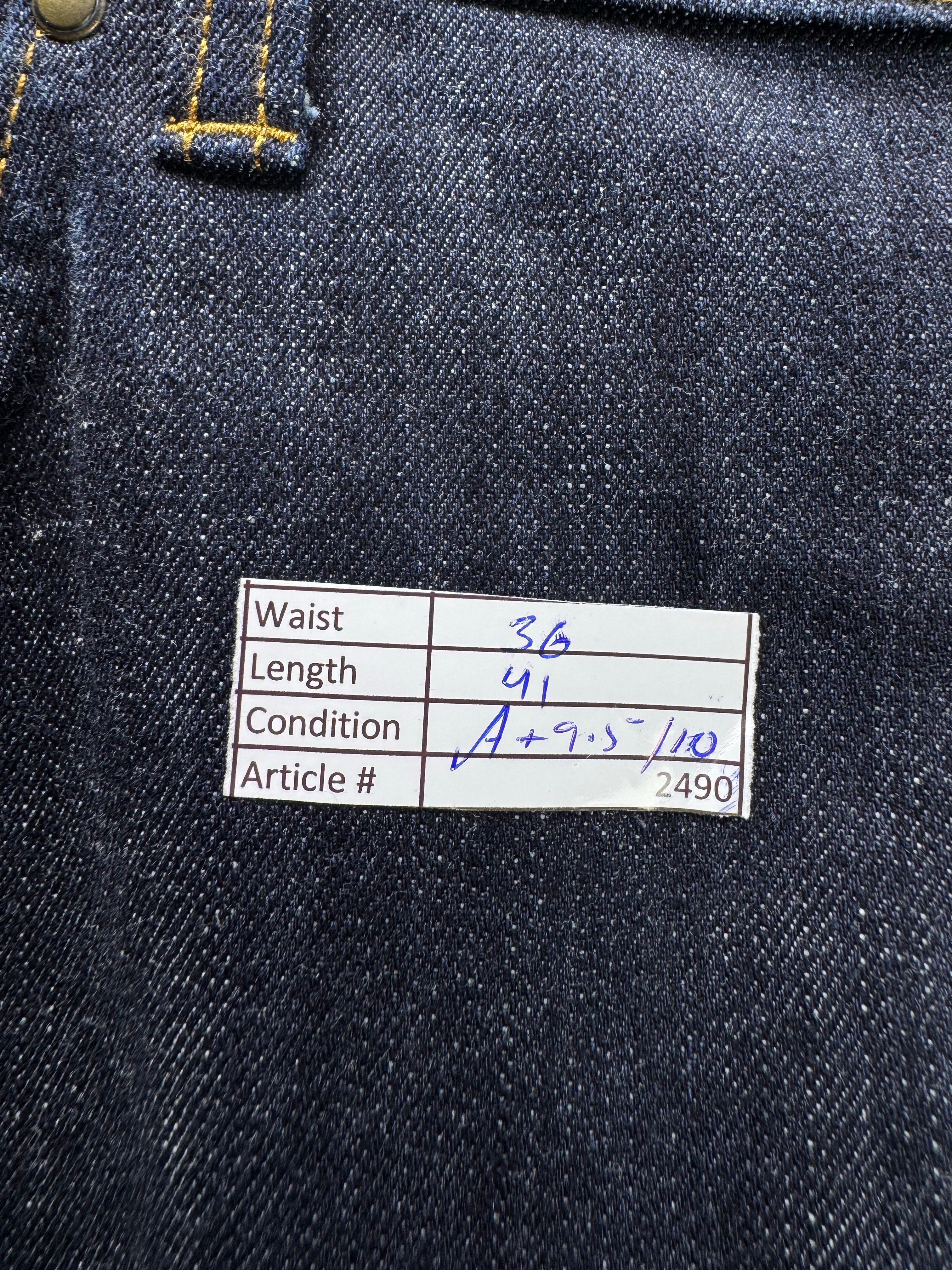 M&S® Waist: 36" | Blue | Straight Fit Denim Pants | Cotton - Elastane | 2490 - Genuine Maal