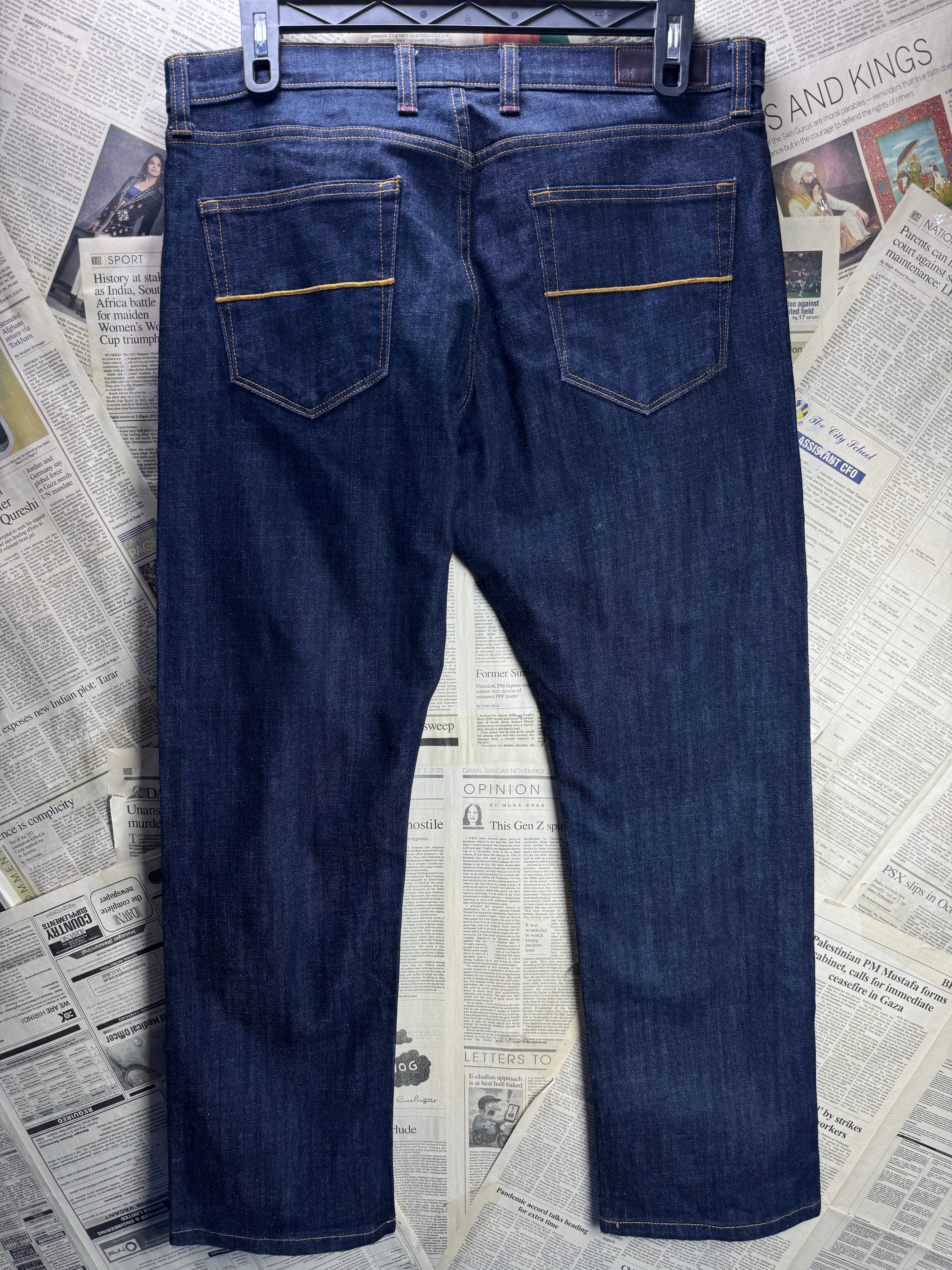 M&S® Waist: 36" | Blue | Straight Fit Denim Pants | Cotton - Elastane | 2490 - Genuine Maal