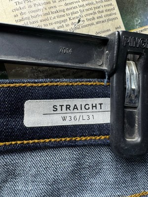 M&S® Waist: 36" | Blue | Straight Fit Denim Pants | Cotton - Elastane | 2490 - Genuine Maal