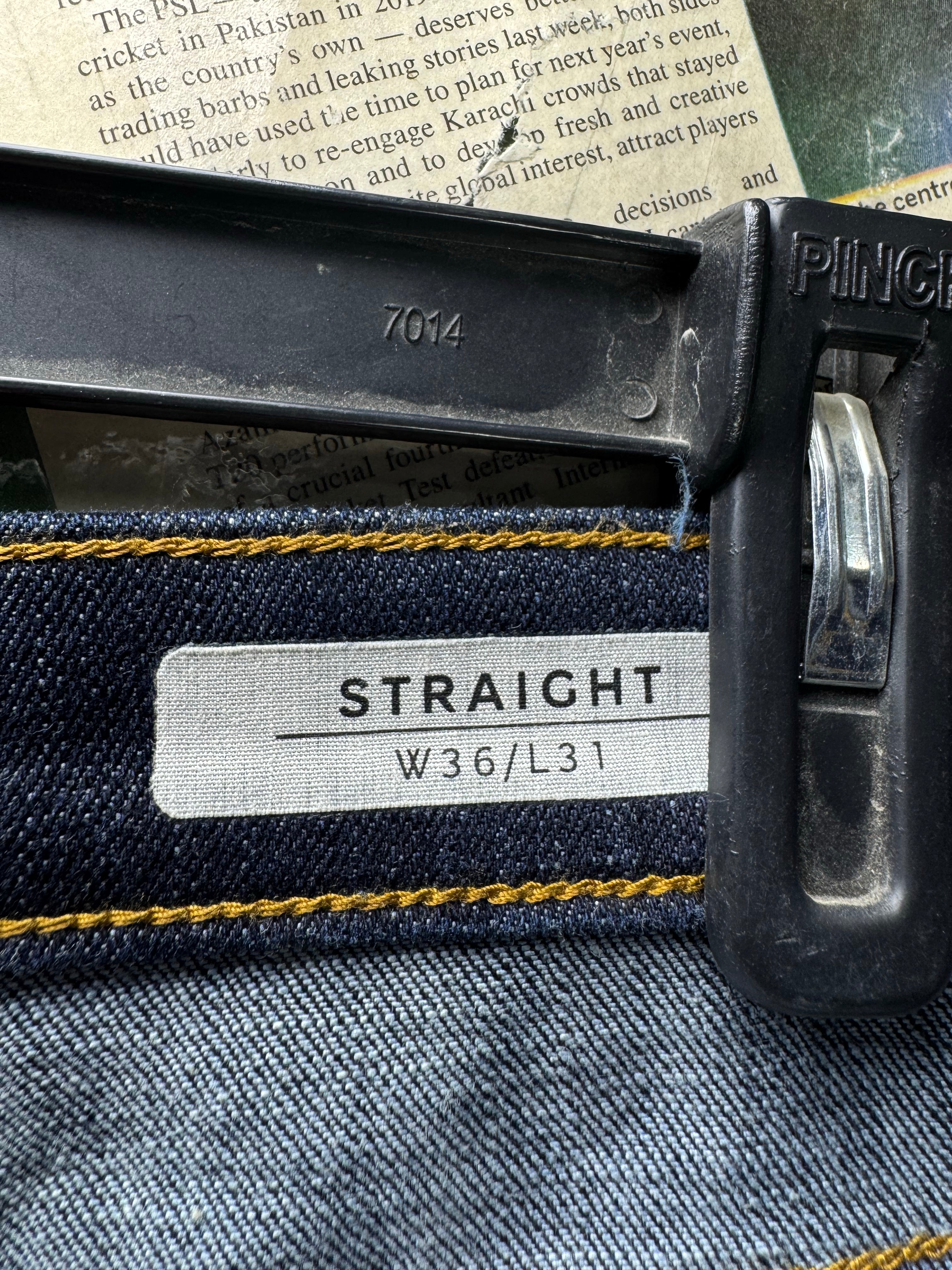 M&S® Waist: 36" | Blue | Straight Fit Denim Pants | Cotton - Elastane | 2490 - Genuine Maal