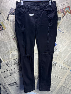 Denim Co.® Waist: 34" to 36" | Black | Distressed Denim Pants | Poly - Elastane | 2492 - Genuine Maal