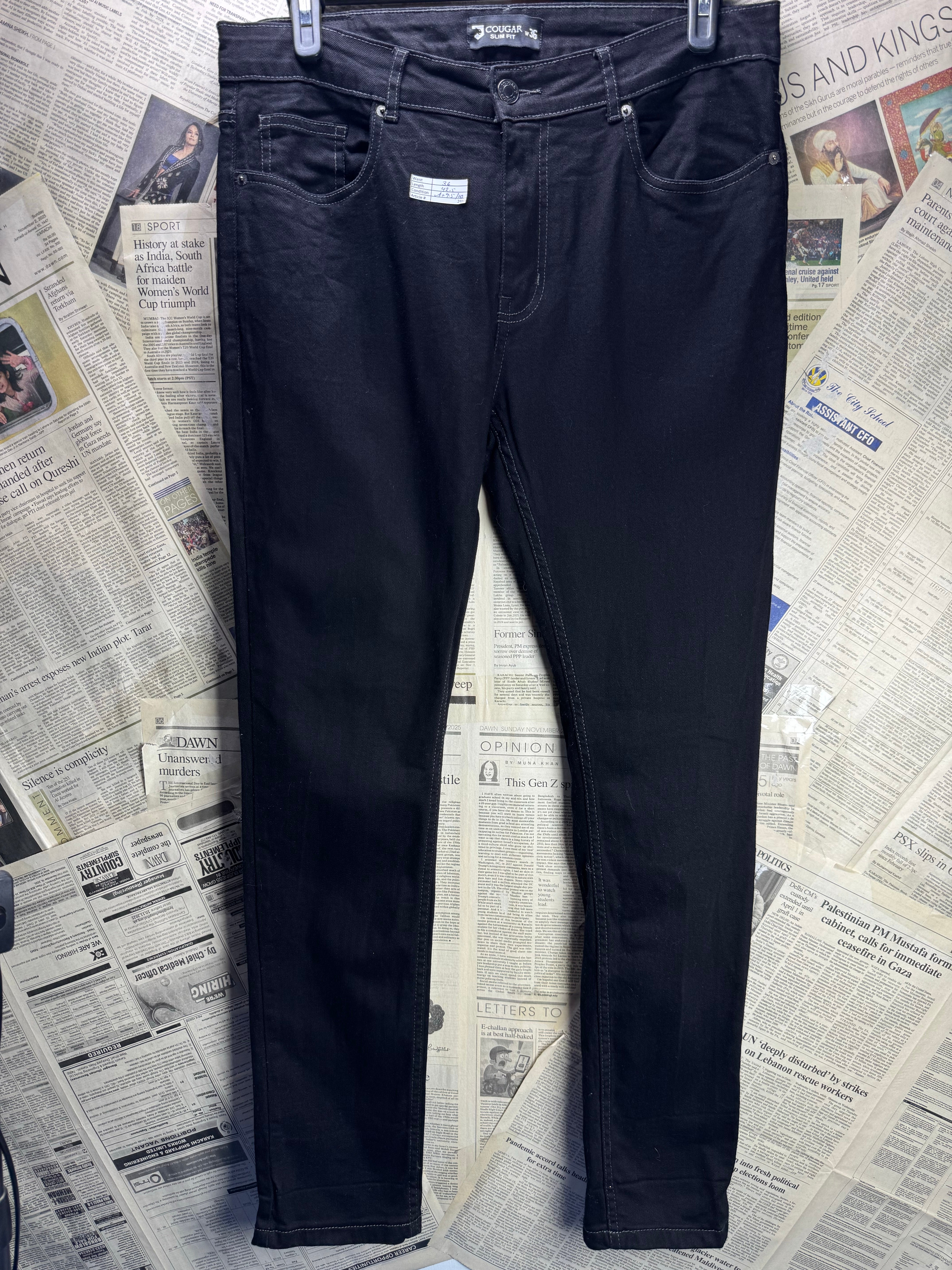 Cougar® Waist: 36" | Black | Slim Fit Denim Pants | Poly - Cotton | 2480 - Genuine Maal