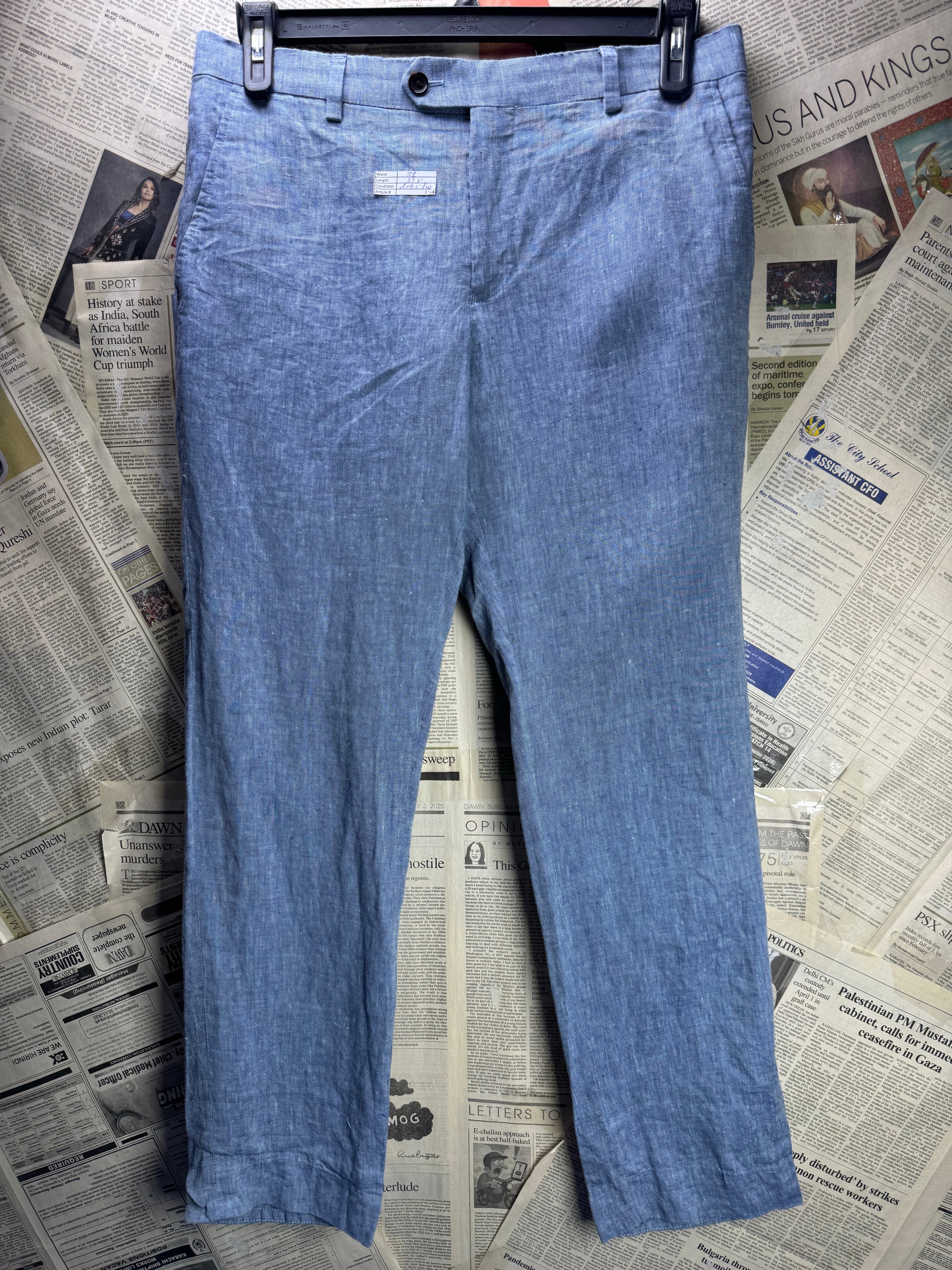 Next® Waist: 32" | Blue | Slim Fit Smart Casual Pants | Linen | 2703 - Genuine Maal