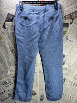 Next® Waist: 32" | Blue | Slim Fit Smart Casual Pants | Linen | 2703 - Genuine Maal