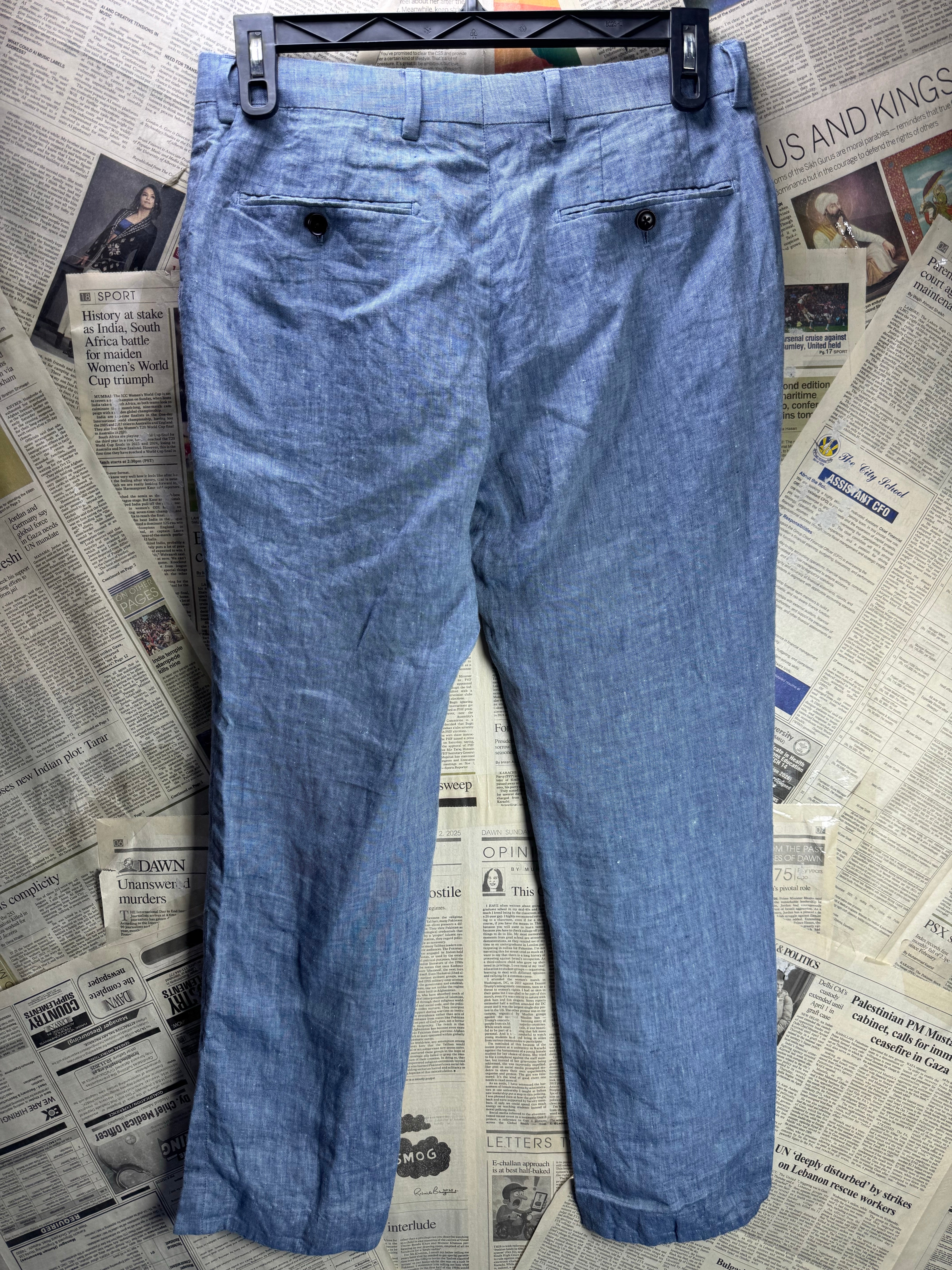 Next® Waist: 32" | Blue | Slim Fit Smart Casual Pants | Linen | 2703 - Genuine Maal