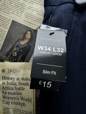 Primark® Waist: 34" | Navy | Slim Fit Dress Pants | 2722 - Genuine Maal