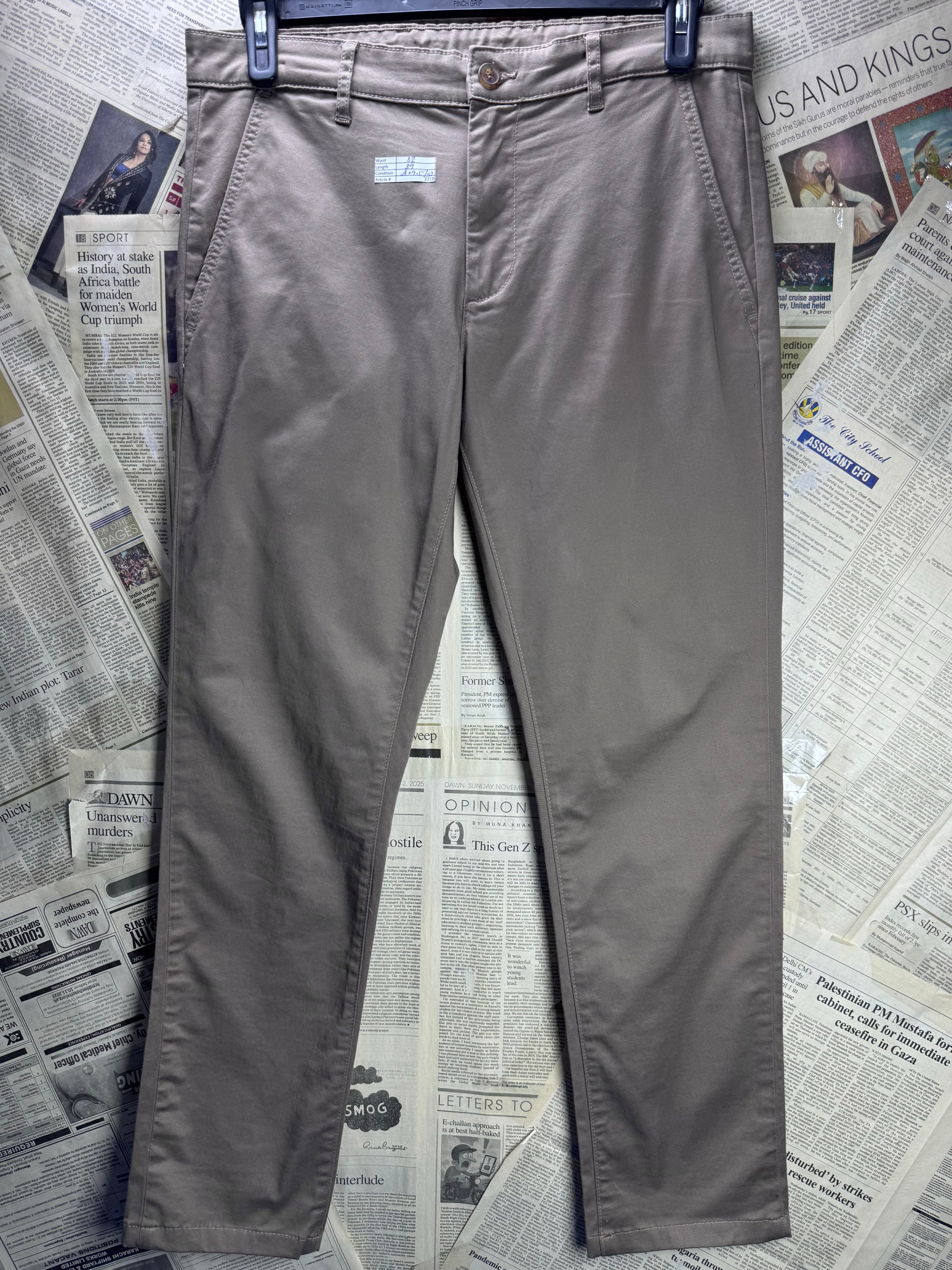 ® Waist: 32" | Tan | Chino Pants | Cotton - Elastane | 2723 - Genuine Maal