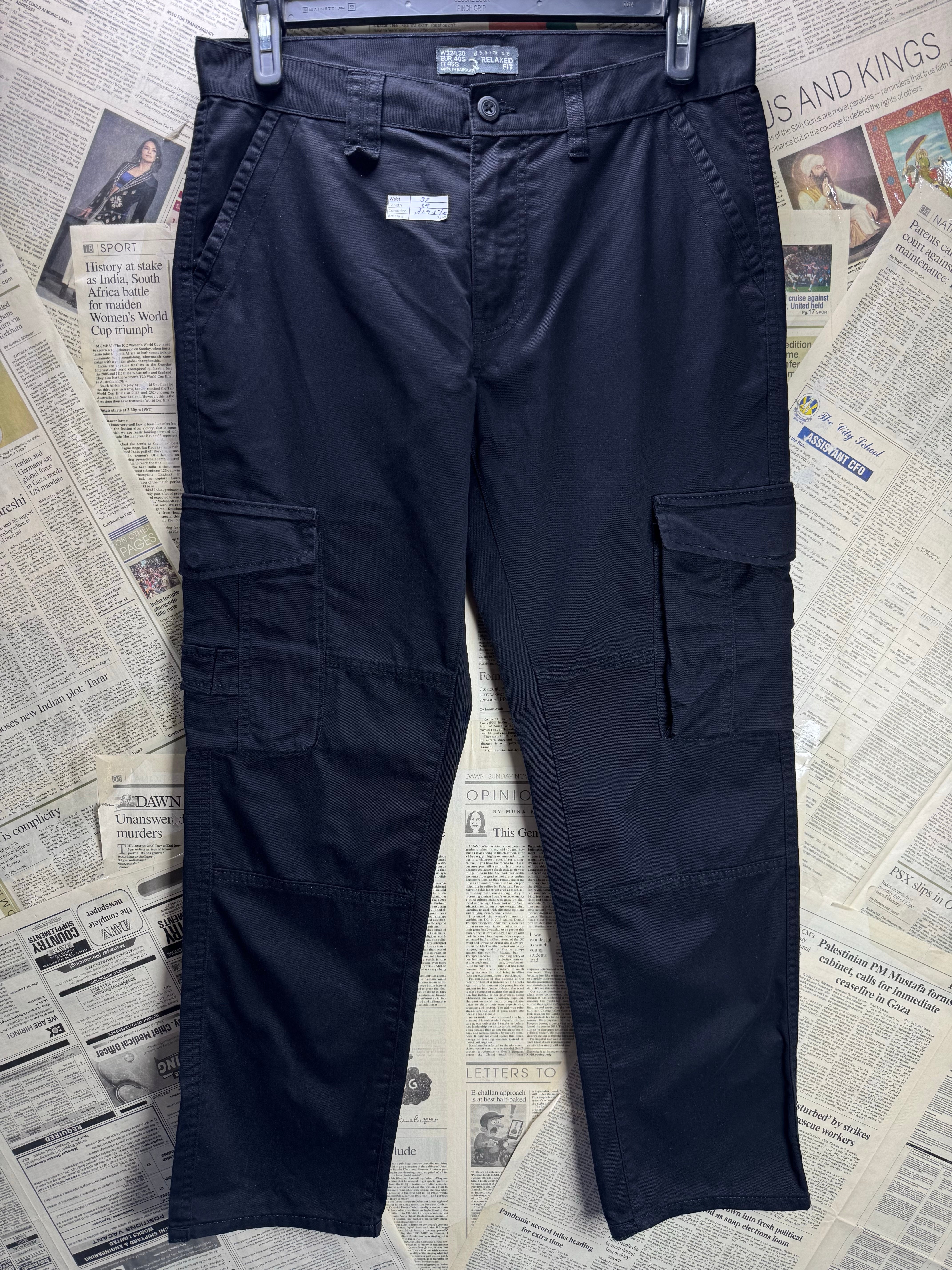 Denim Co.® Waist: 32" | Black | Relaxed Fit Cargo Denim Pants | Poly - Cotton | 2468 - Genuine Maal