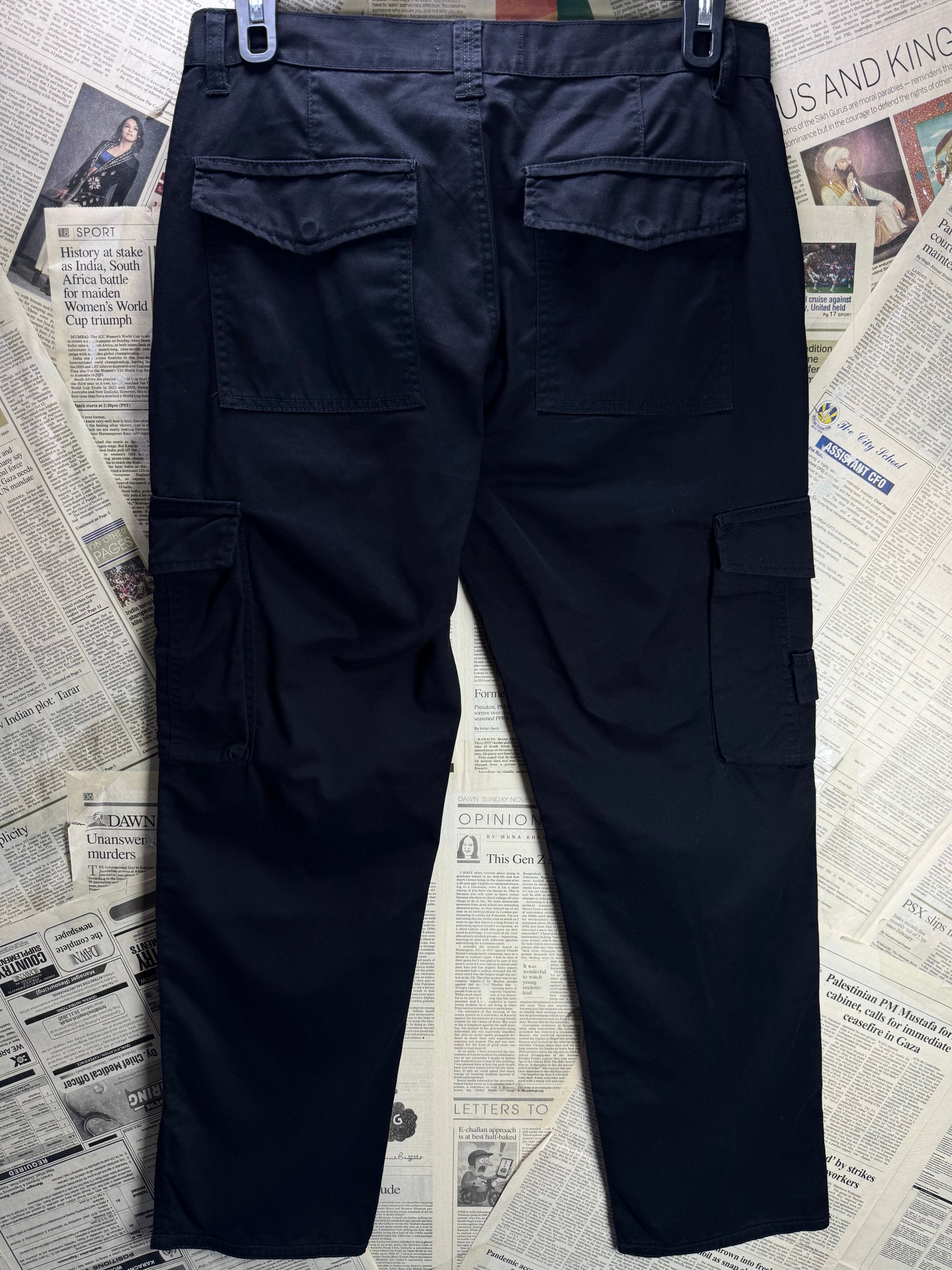 Denim Co.® Waist: 32" | Black | Relaxed Fit Cargo Denim Pants | Poly - Cotton | 2468 - Genuine Maal