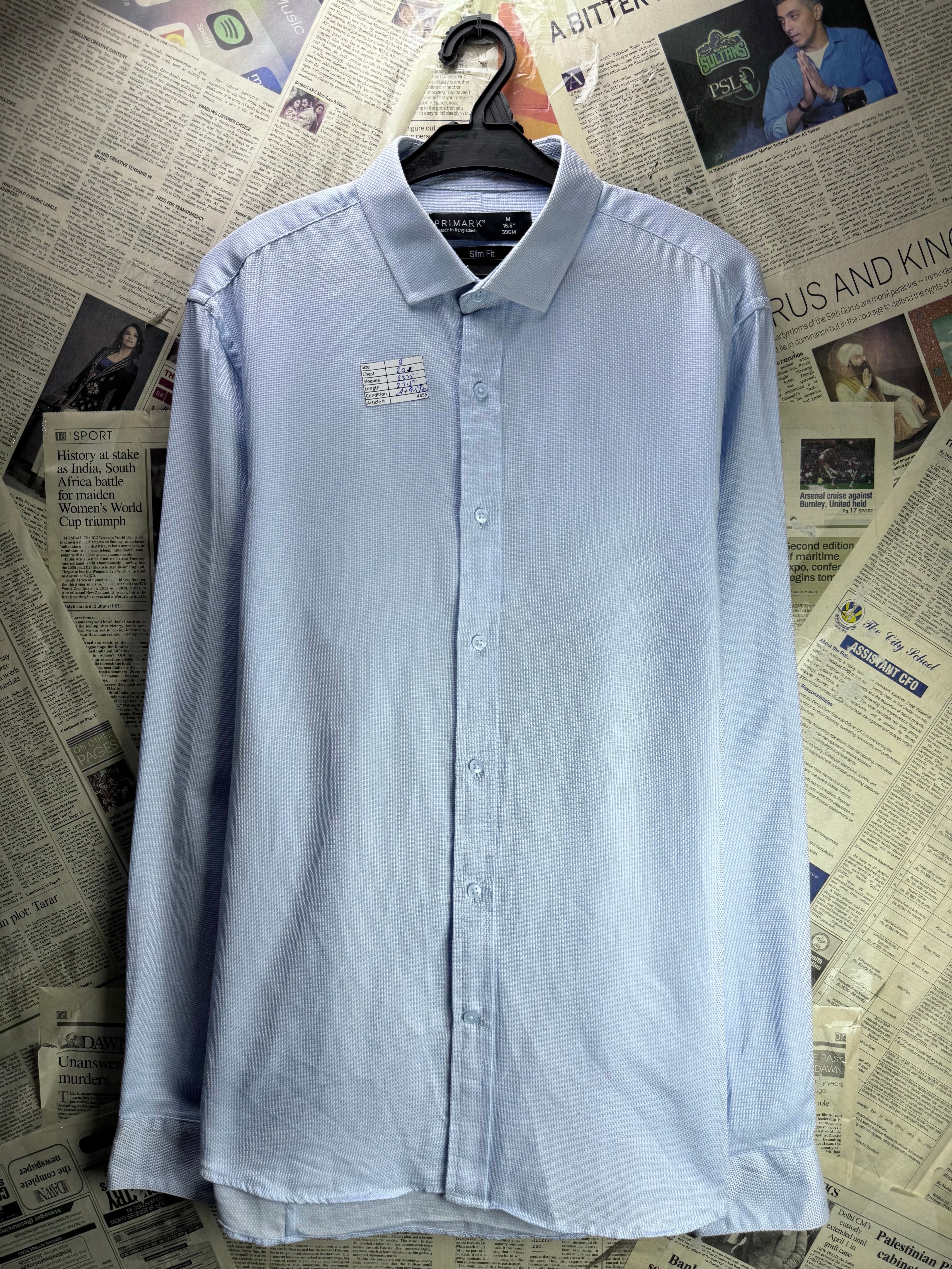 Primark® Small | Chest: 20" | Blue | Collar: 15.5" Shirt | Cotton | 4455 - Genuine Maal