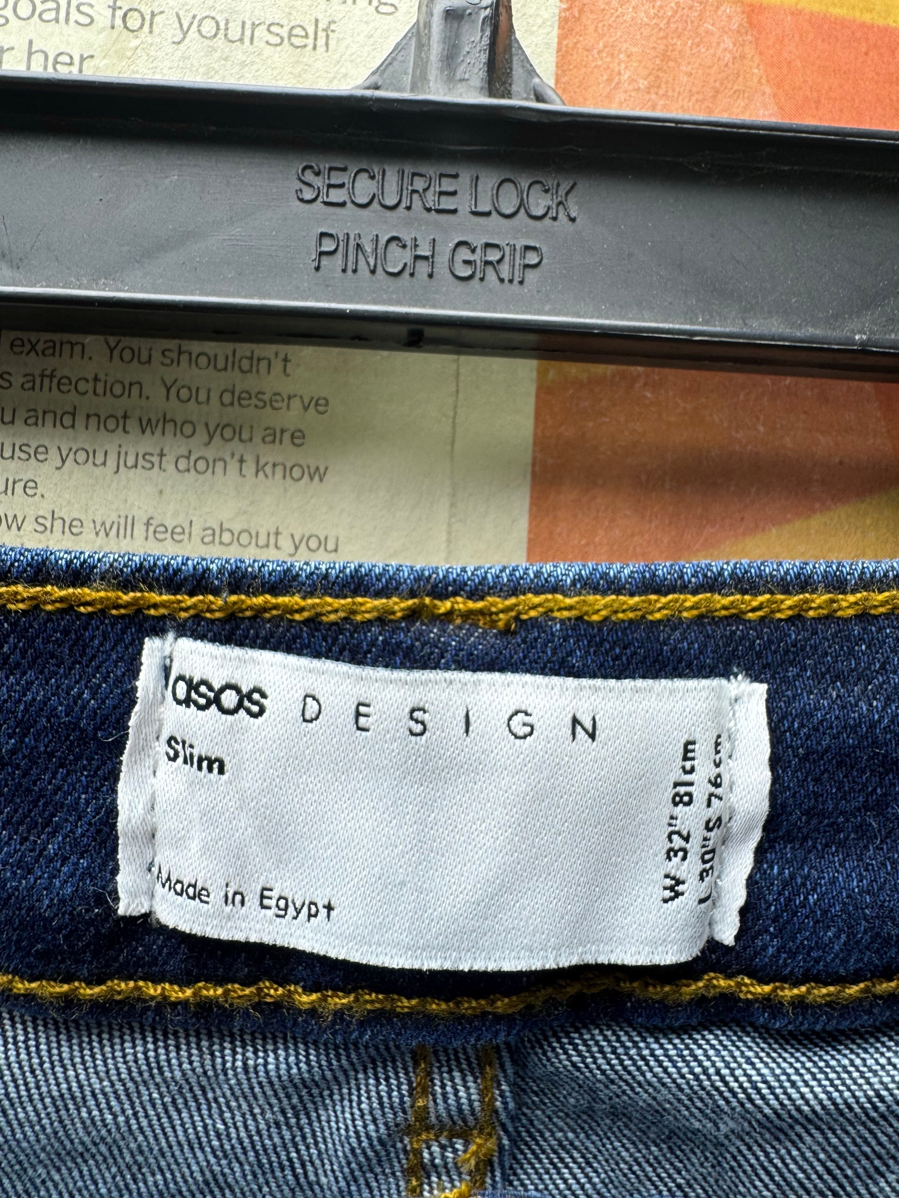 Asos® Waist: 32" | Blue | Slim Fit Denim Pants | Cotton - Elastane | 2736 - Genuine Maal
