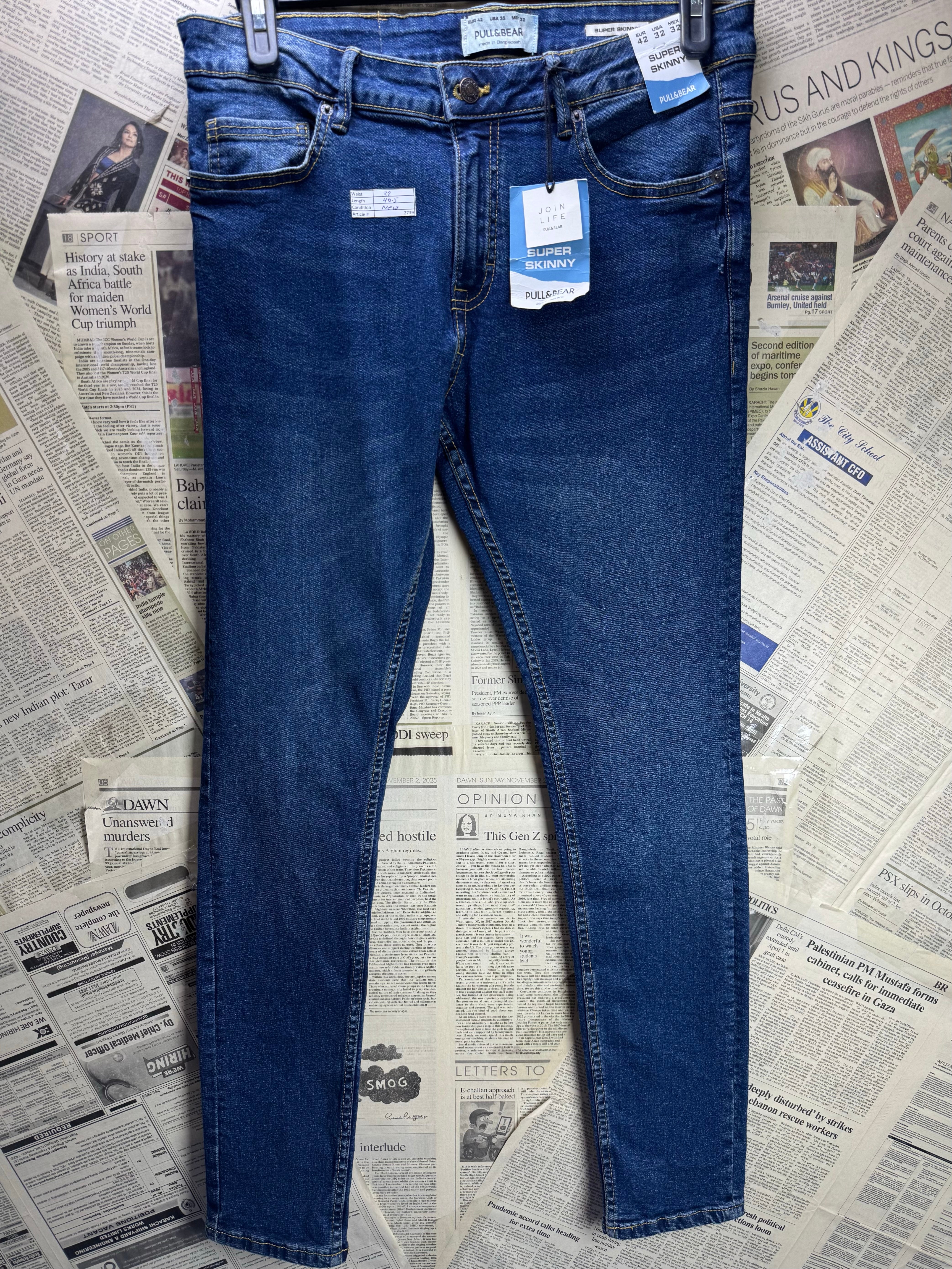 Pull&Bear® Waist: 32" | Blue | Super Skinny Denim Pants | Cotton - Elastane | 2739 - Genuine Maal