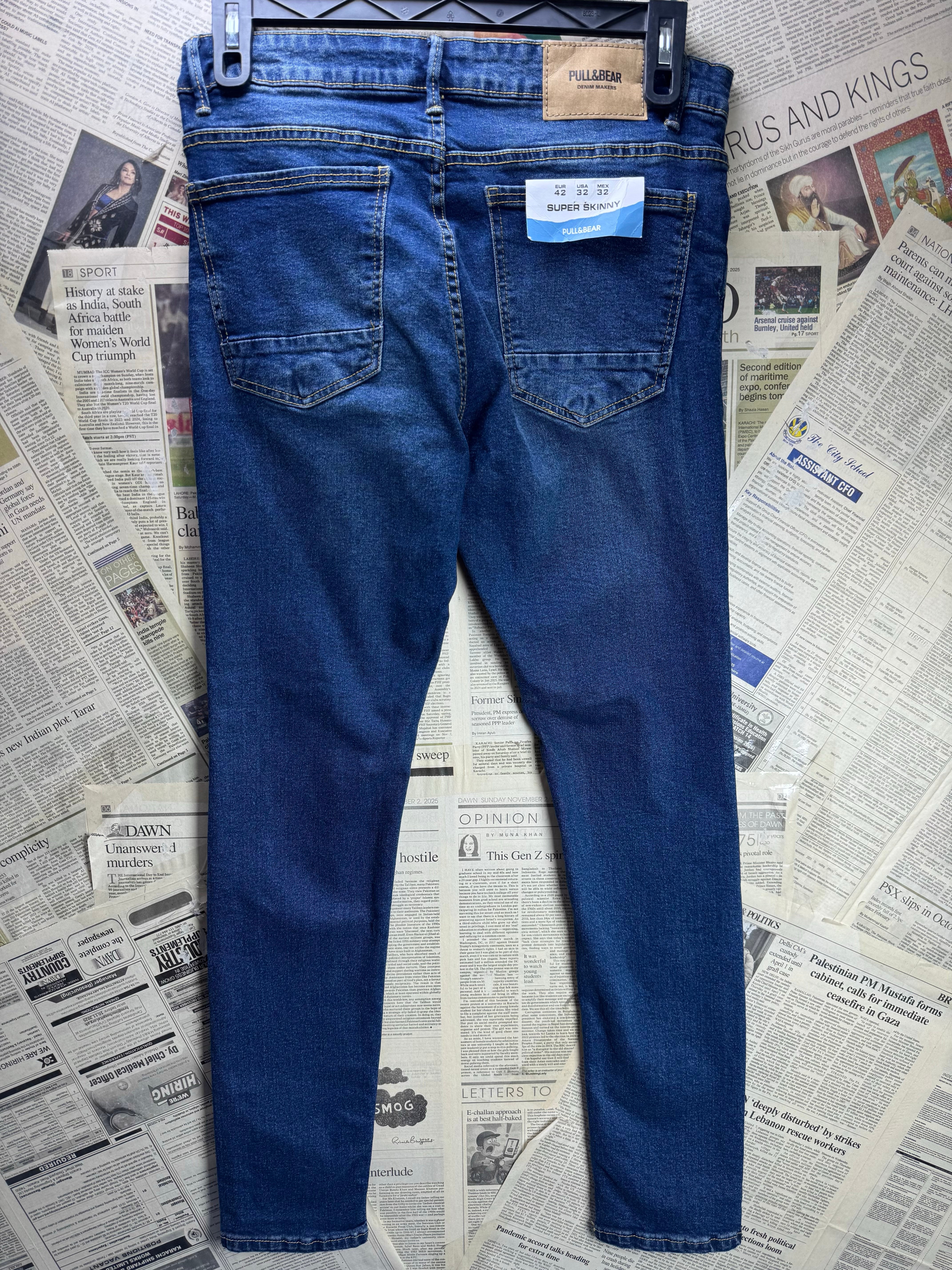 Pull&Bear® Waist: 32" | Blue | Super Skinny Denim Pants | Cotton - Elastane | 2739 - Genuine Maal