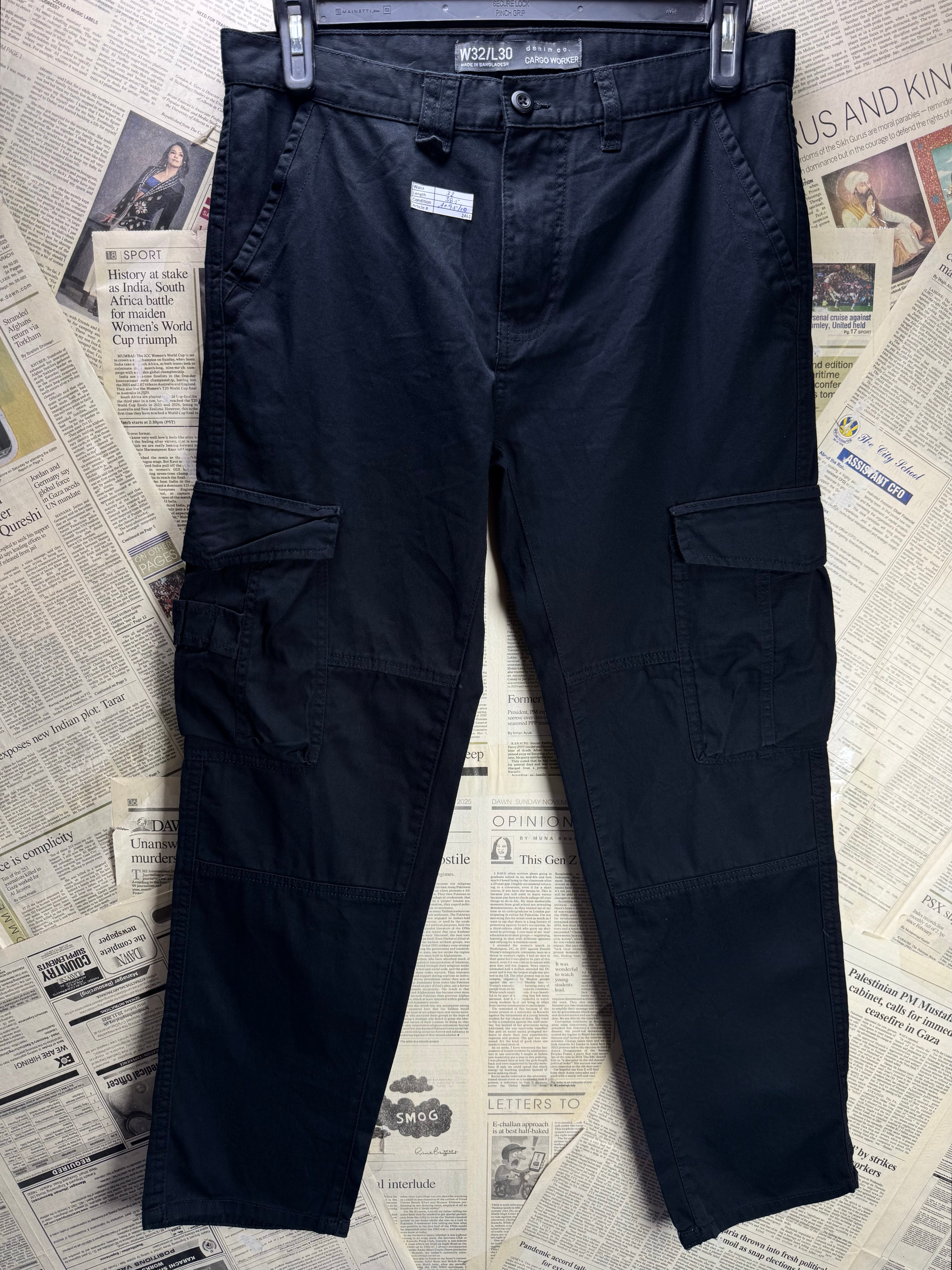 Primark® Waist: 32" | Black | Cargo Denim Pants | Cotton | 2461 - Genuine Maal