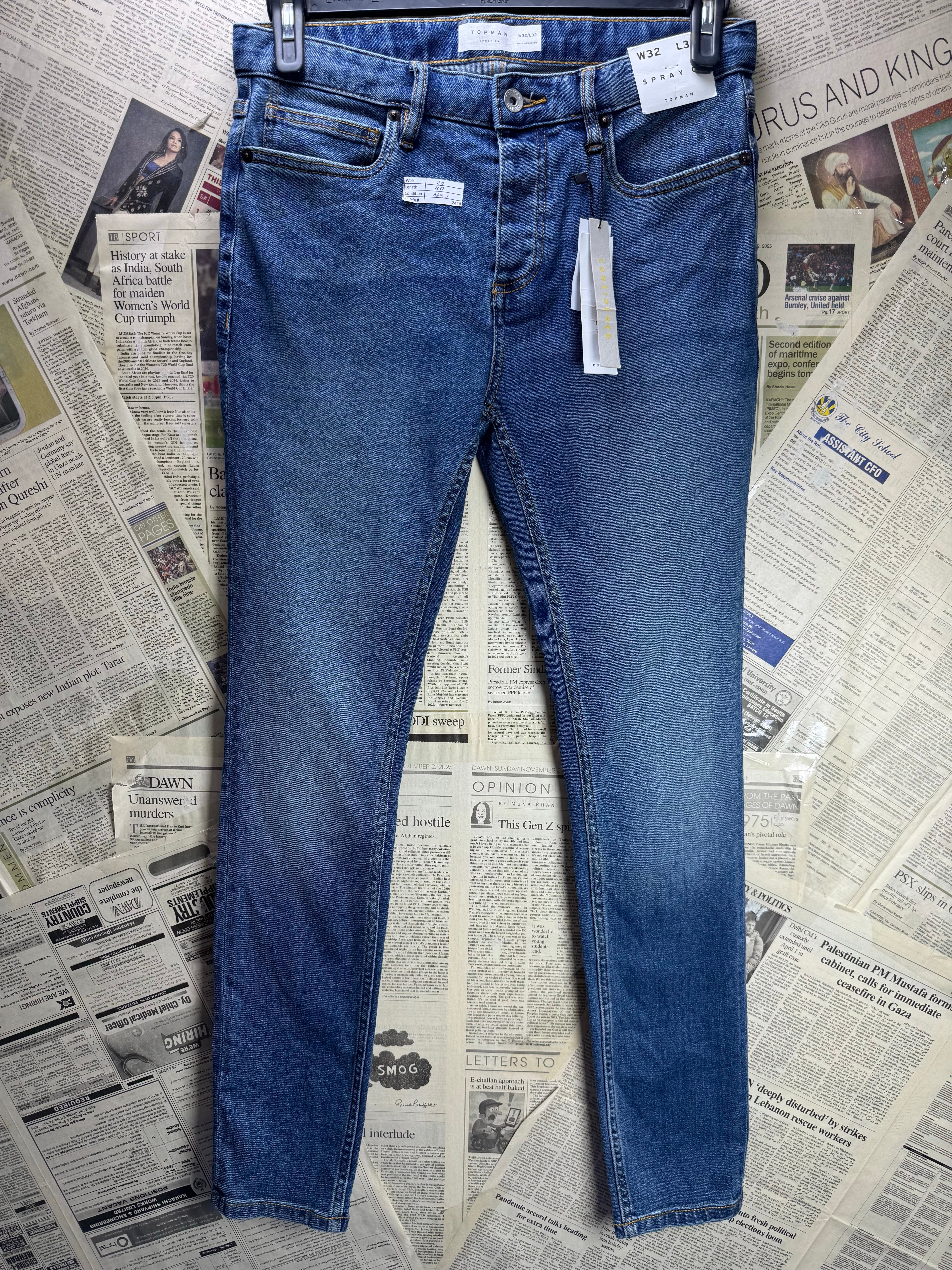 Topman® Waist: 32" | Blue | Super Skinny Denim Pants | Poly - Cotton - Elastane | 2458 - Genuine Maal