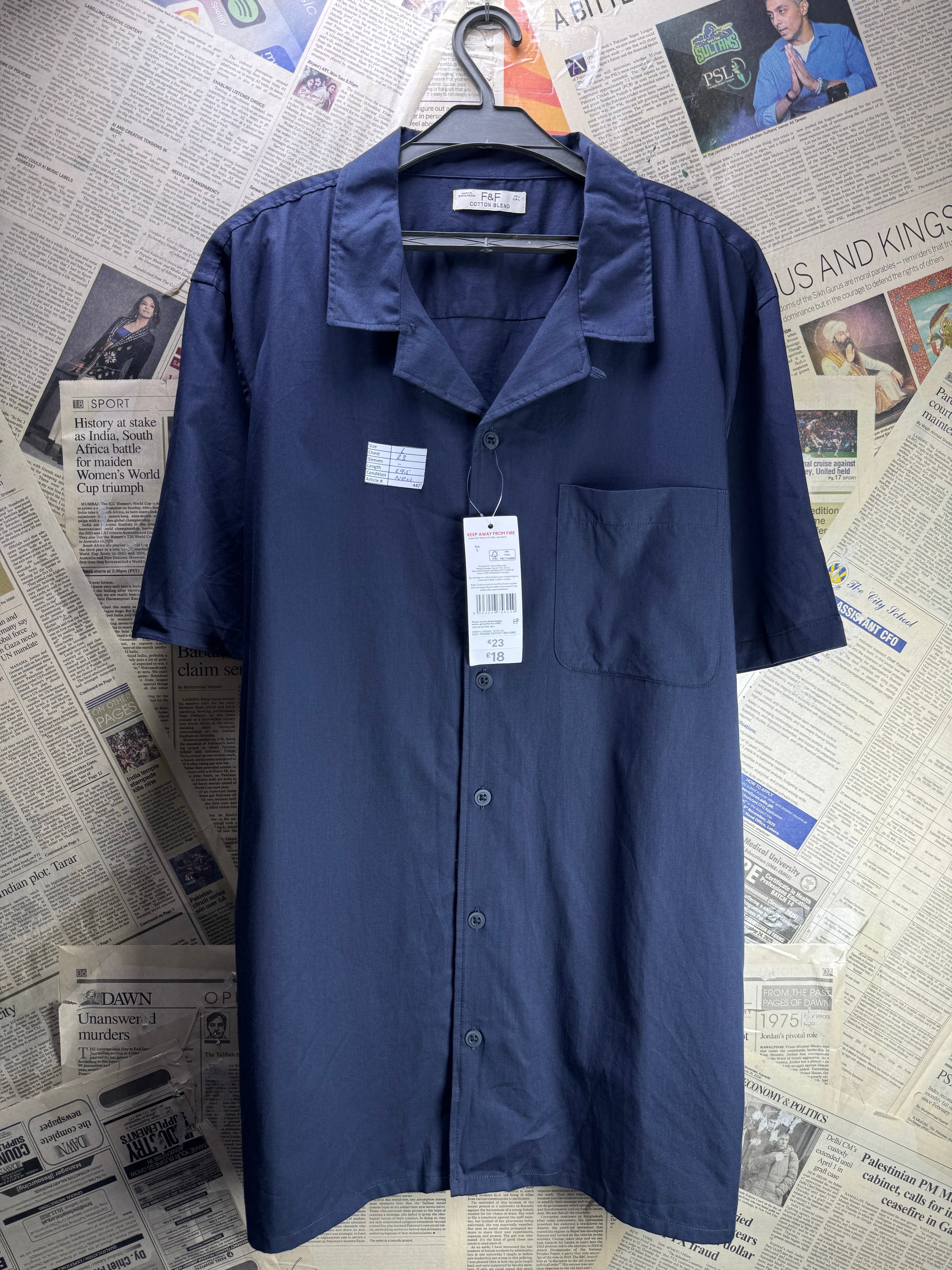 F&F® Large | Chest: 23" | Blue | Camp Shirt | Poly - Cotton | 4473 - Genuine Maal