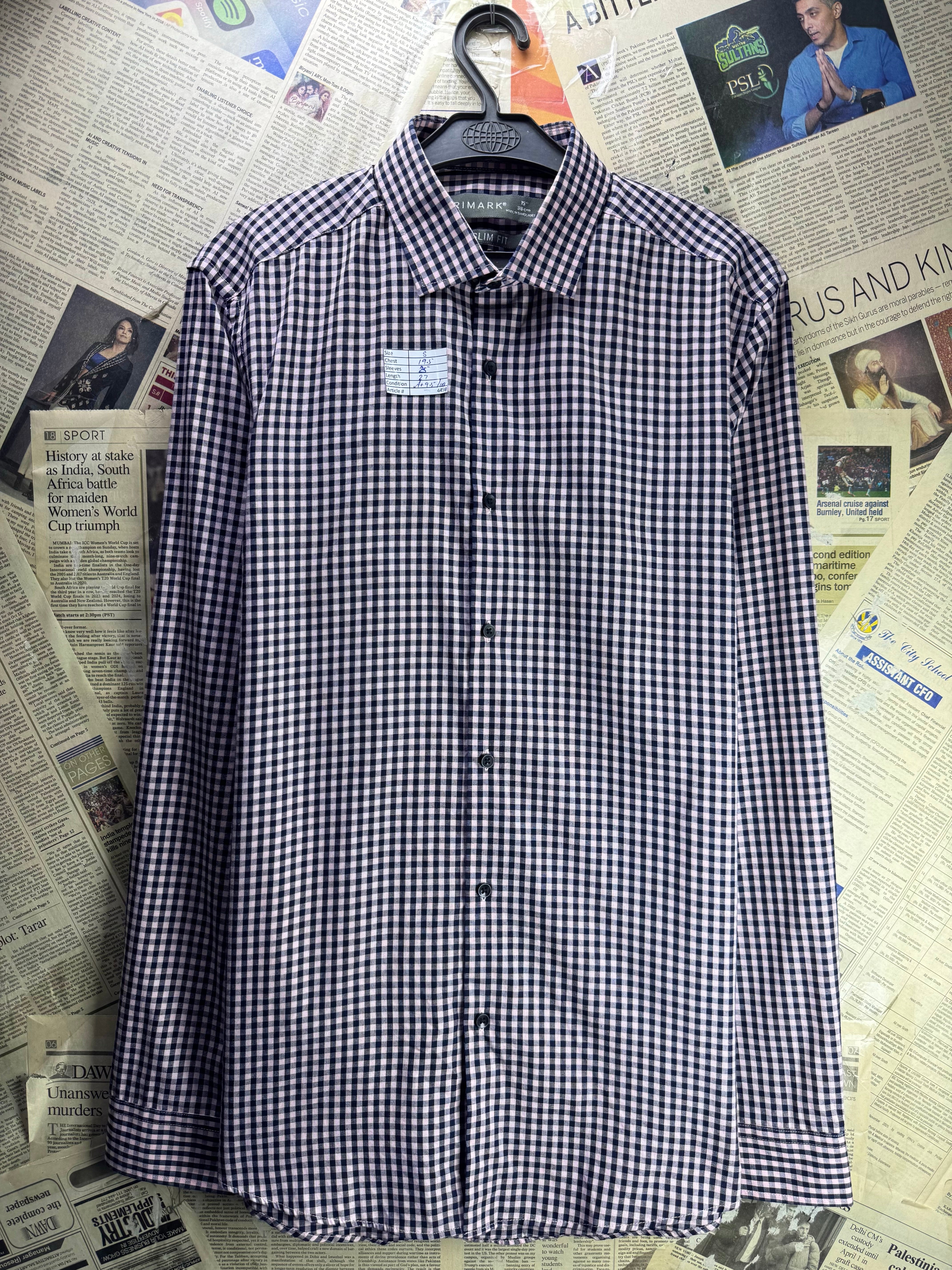 Primark® Small | Chest: 19.5" | Check | Colar: 15.5" Slim Fit Shirt | Poly - Cotton | 4456 - Genuine Maal