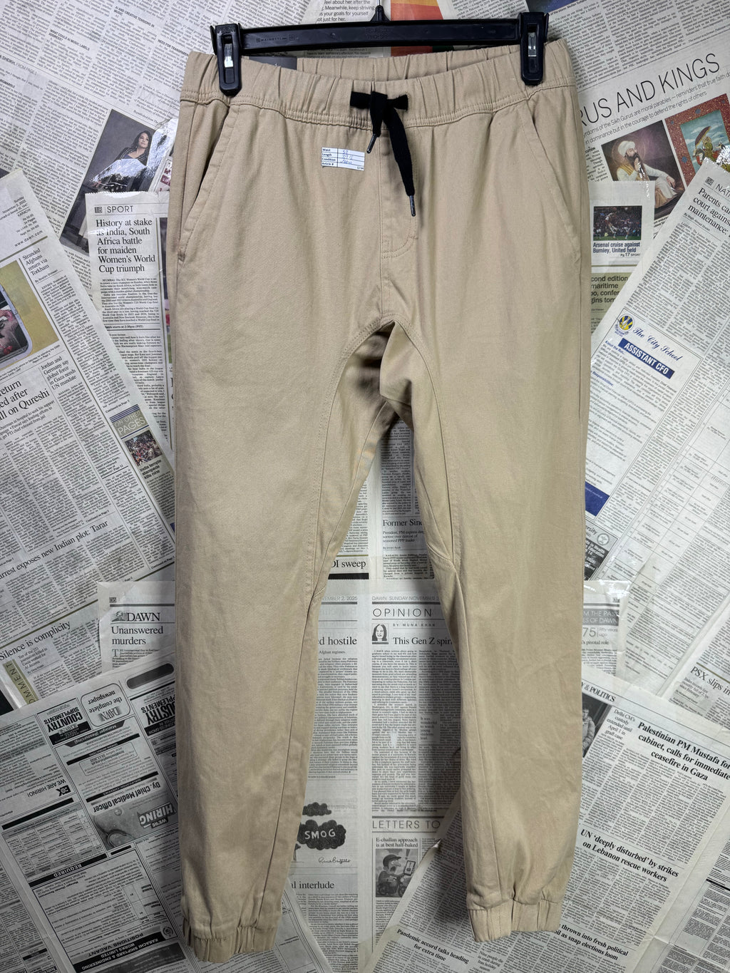 WT02® Waist: 32" | Light Brown | Jogging Trousers | Cotton - Spandex | 1294 - Genuine Maal