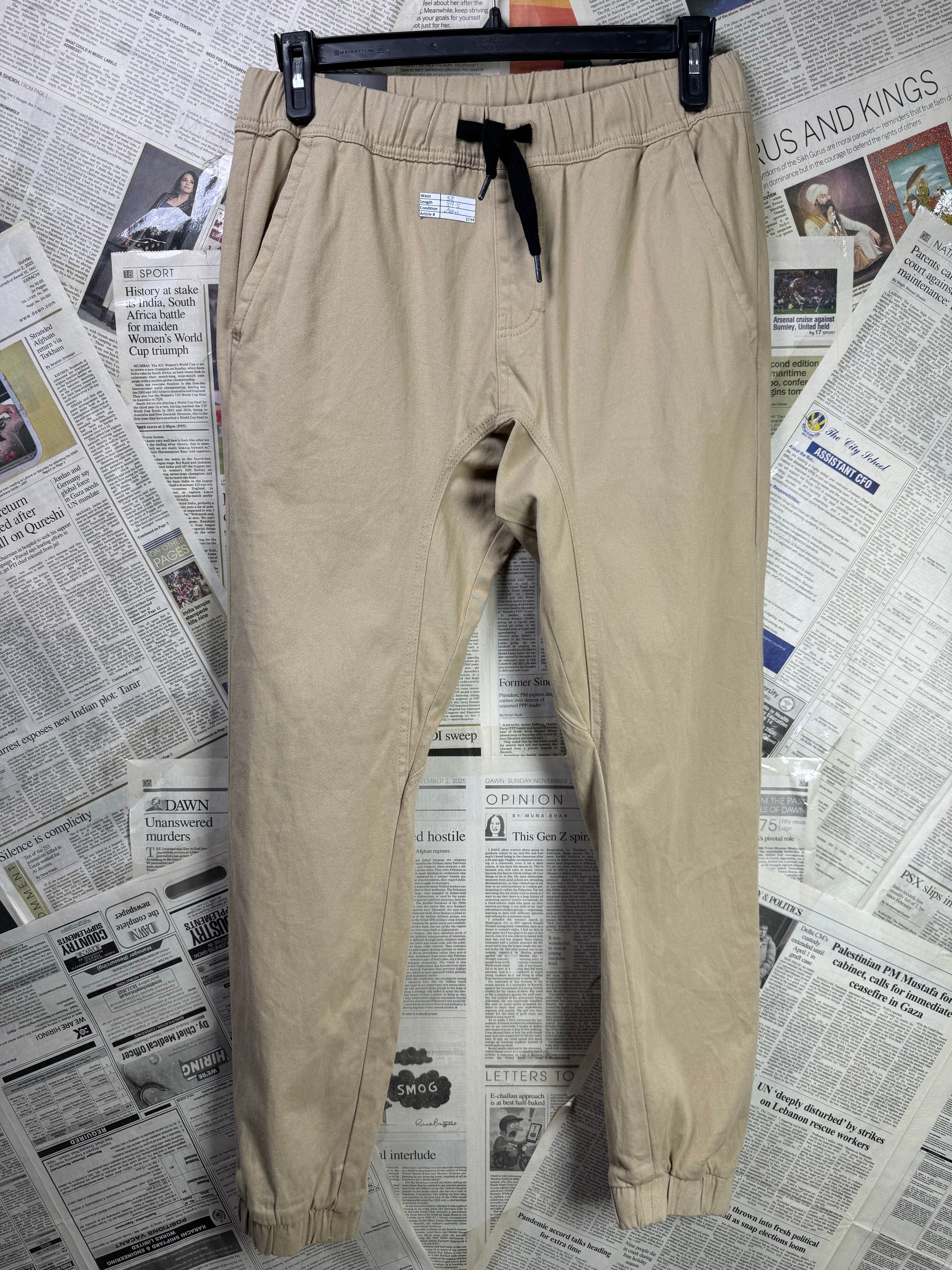 WT02® Waist: 32" | Light Brown | Jogging Trousers | Cotton - Spandex | 1294 - Genuine Maal