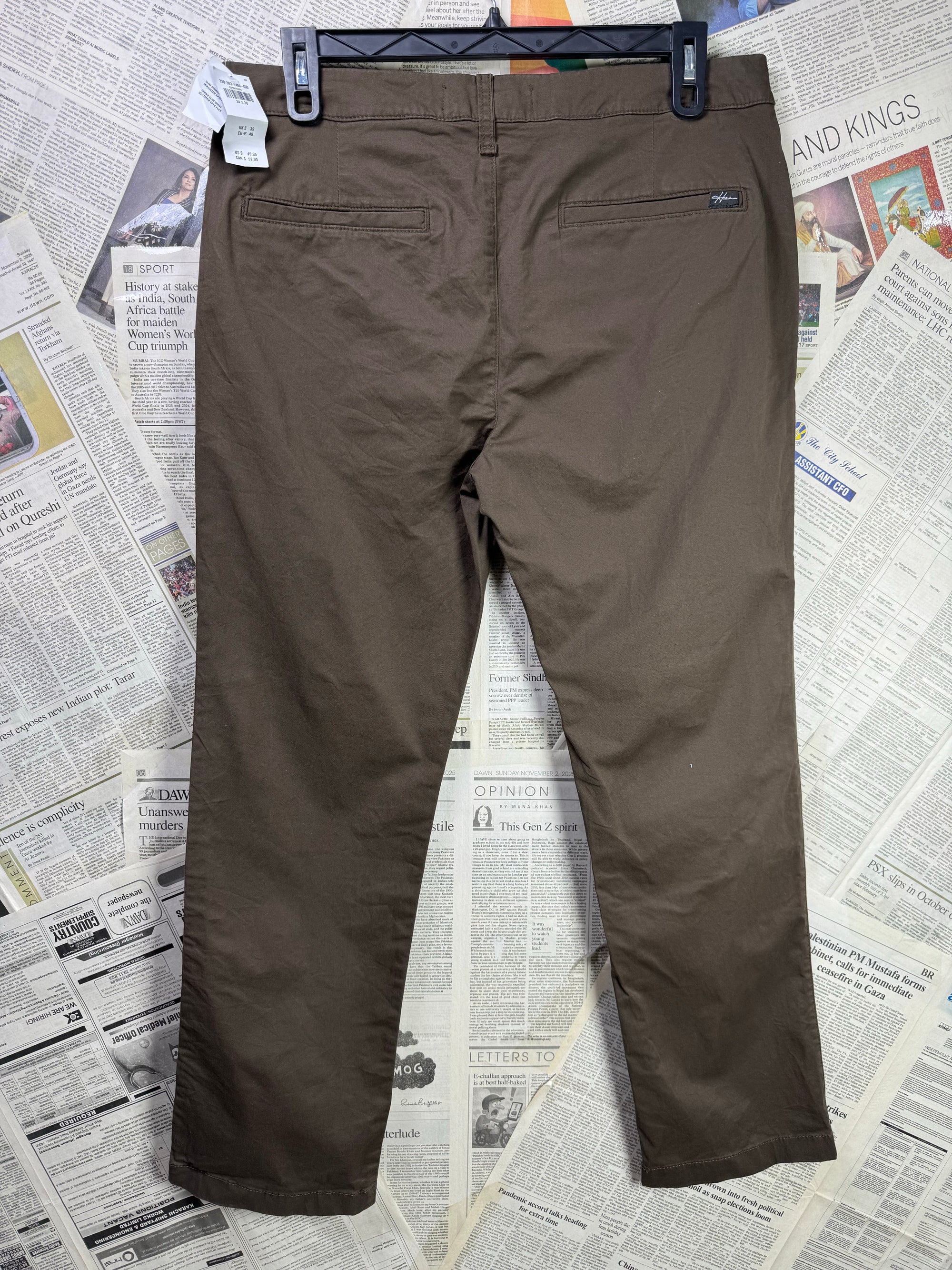 H*llister® Waist: 34" to 36" | Dark Brown | Chino Pants | Cotton - Elastane | 1296 - Genuine Maal