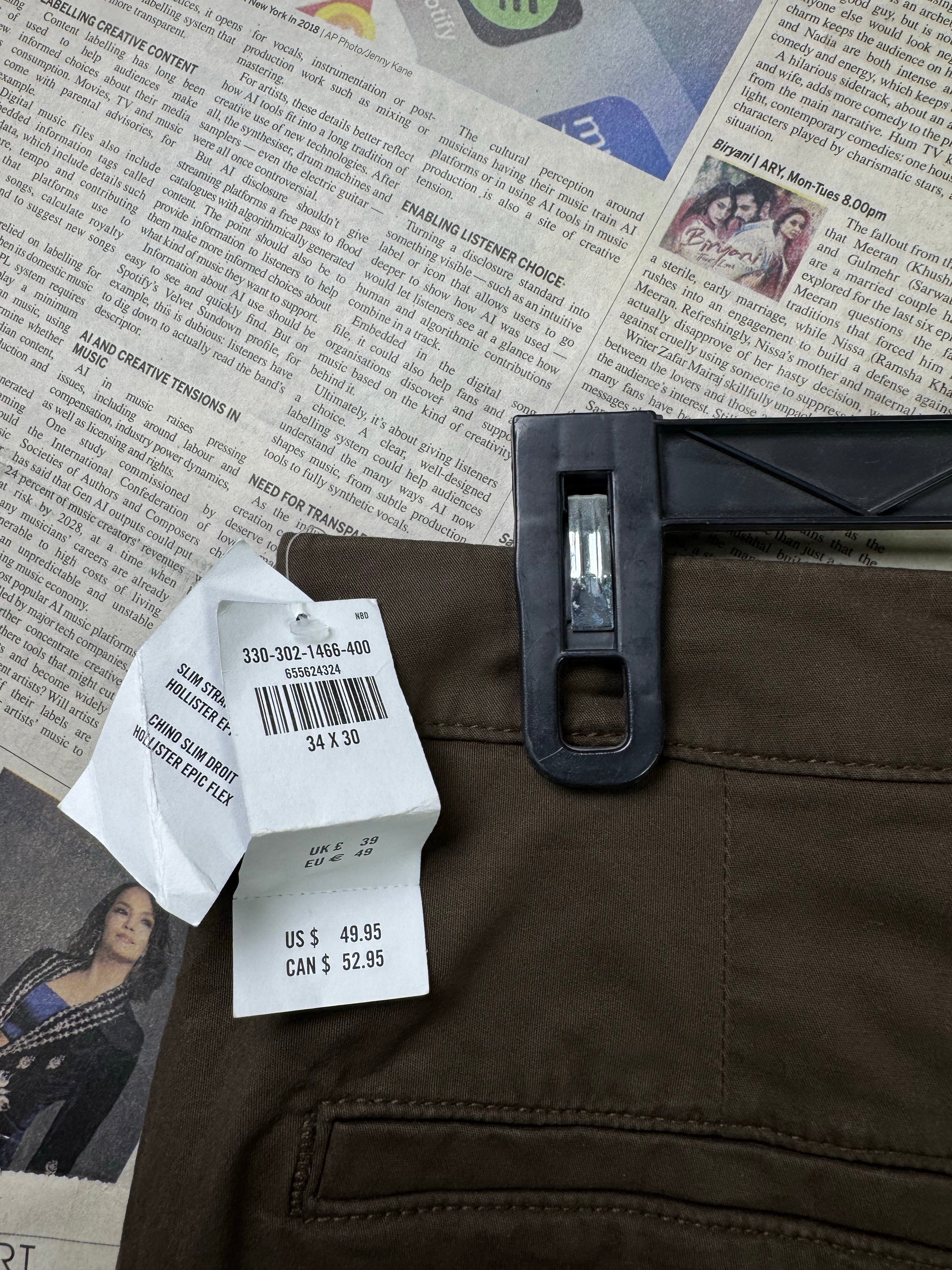 H*llister® Waist: 34" to 36" | Dark Brown | Chino Pants | Cotton - Elastane | 1296 - Genuine Maal