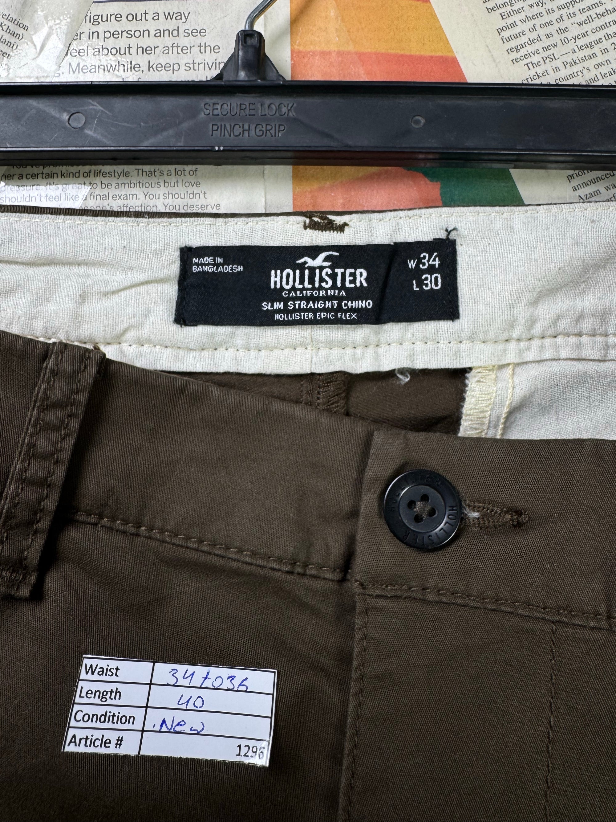 H*llister® Waist: 34" to 36" | Dark Brown | Chino Pants | Cotton - Elastane | 1296 - Genuine Maal