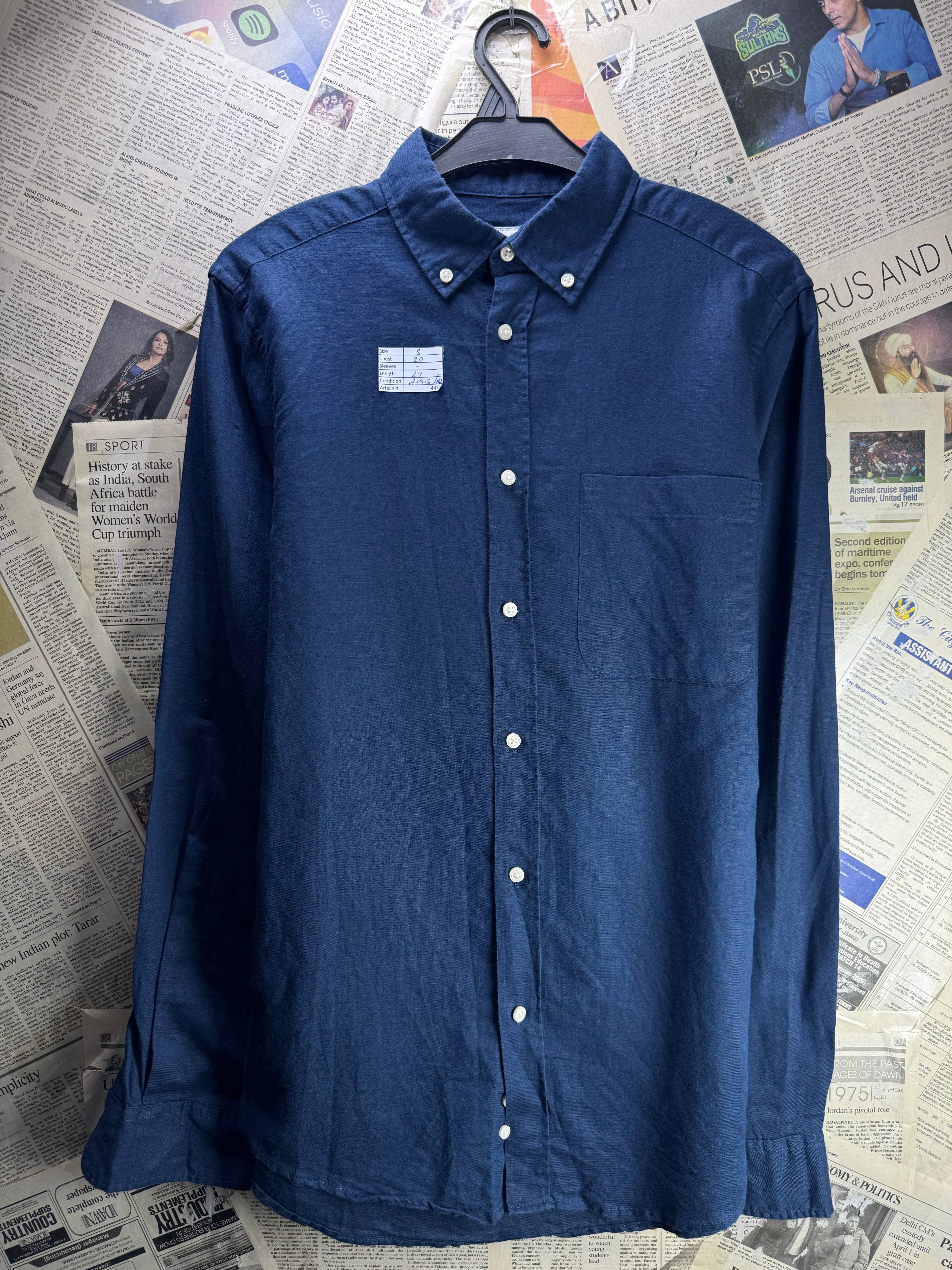 Zara® Small | Chest: 20" | Blue | Shirt | Cotton - Linen | 4477 - Genuine Maal