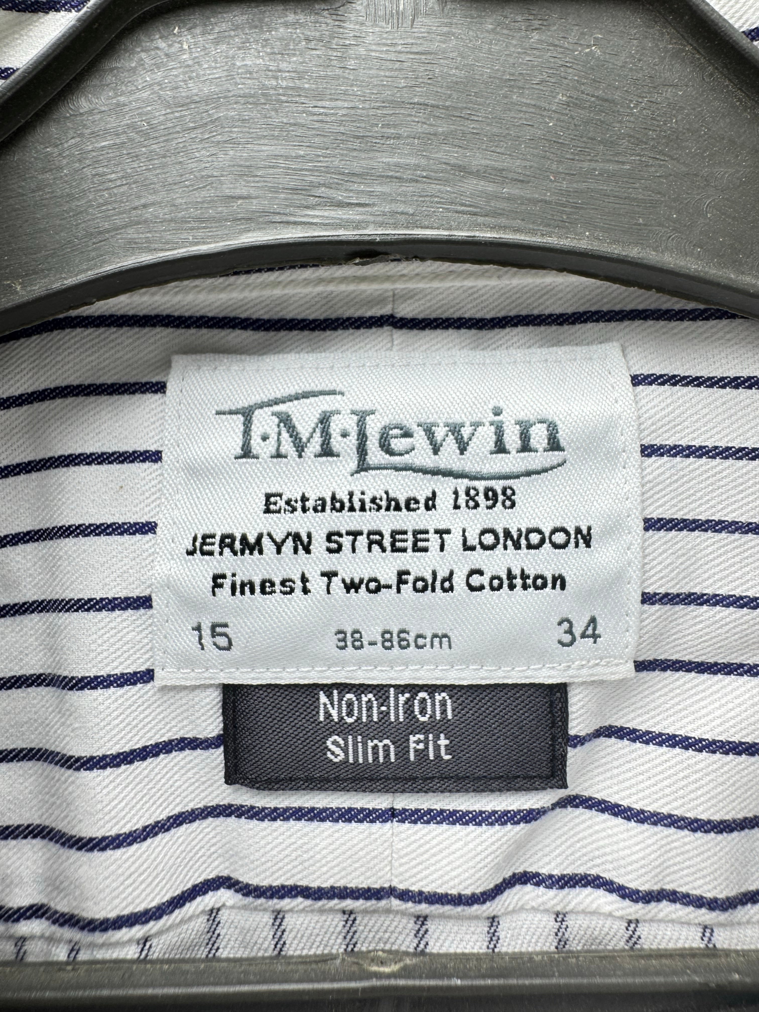 T.M. Lewin® Small | Chest: 21" | White Stripes | Collar: 15" Slim Fit Shirt | Cotton | 4467 - Genuine Maal