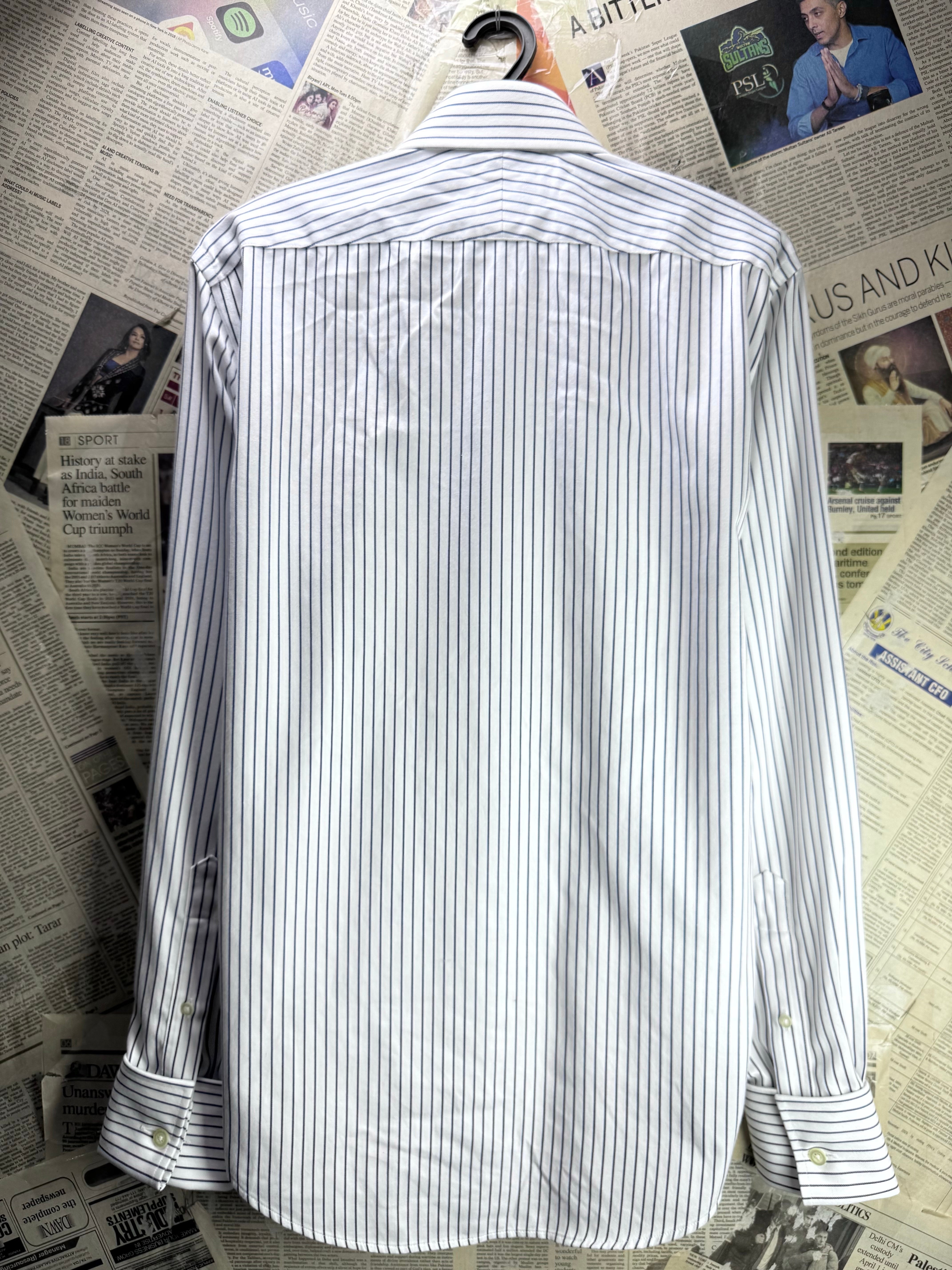 T.M. Lewin® Small | Chest: 21" | White Stripes | Collar: 15" Slim Fit Shirt | Cotton | 4467 - Genuine Maal