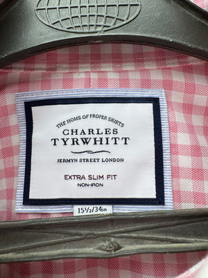 Charles Tyrwhitt® Small | Chest: 20.5" | Pink Check | Collar: 15.5" Slim Fit Shirt | Cotton - Lyocell | 4474 - Genuine Maal