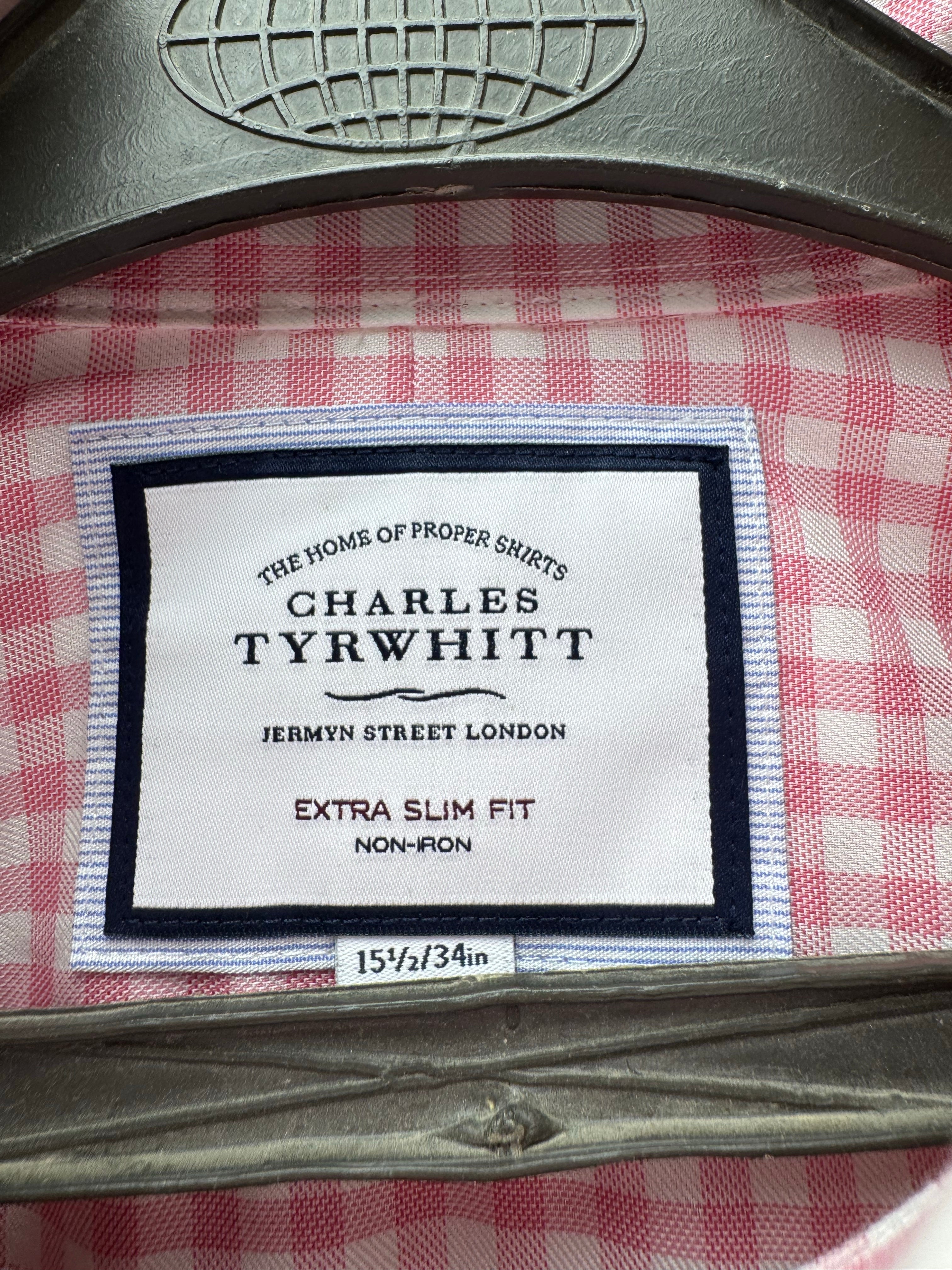 Charles Tyrwhitt® Small | Chest: 20.5" | Pink Check | Collar: 15.5" Slim Fit Shirt | Cotton - Lyocell | 4474 - Genuine Maal