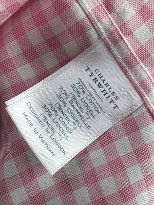 Charles Tyrwhitt® Small | Chest: 20.5" | Pink Check | Collar: 15.5" Slim Fit Shirt | Cotton - Lyocell | 4474 - Genuine Maal