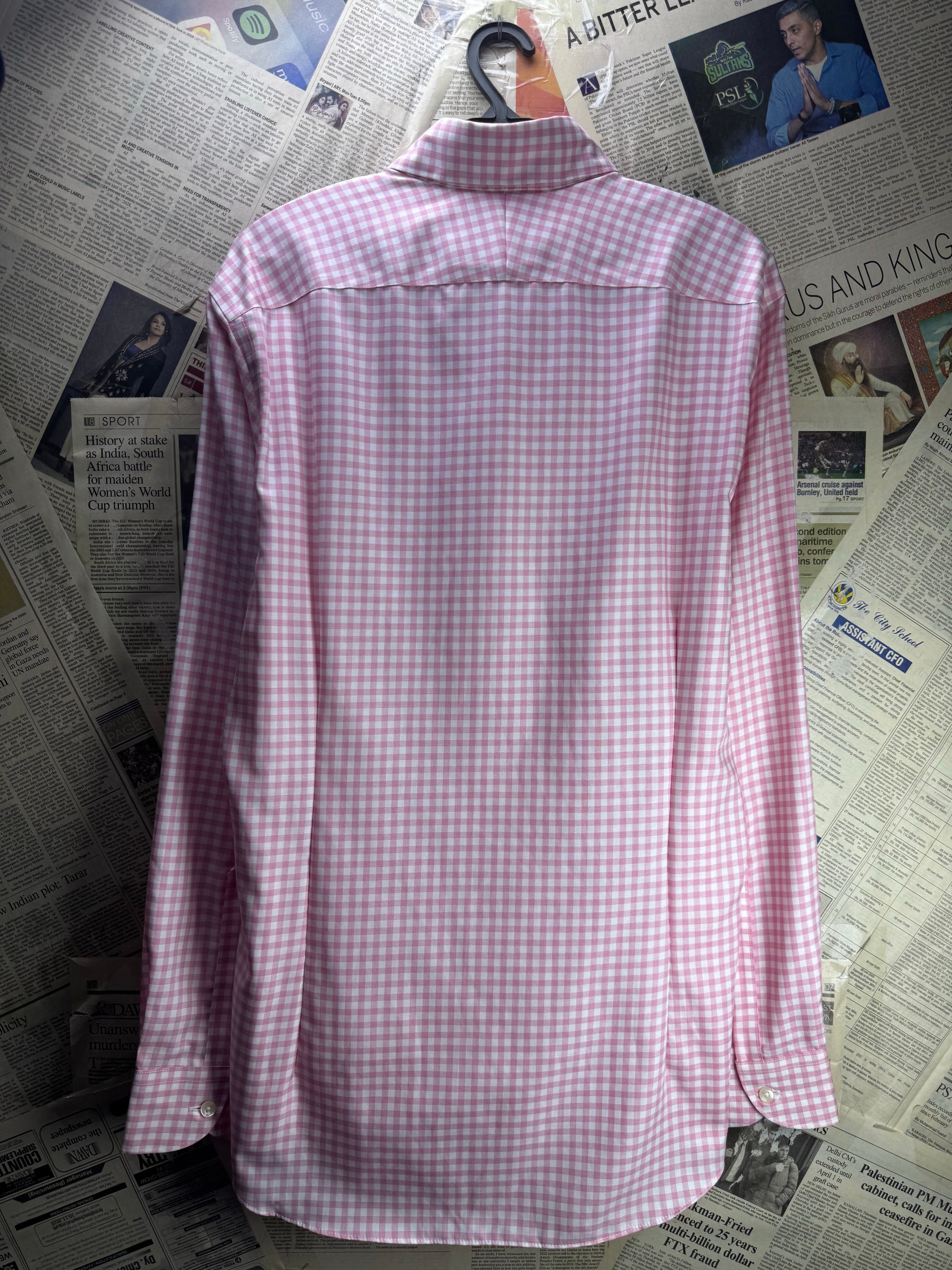 Charles Tyrwhitt® Small | Chest: 20.5" | Pink Check | Collar: 15.5" Slim Fit Shirt | Cotton - Lyocell | 4474 - Genuine Maal