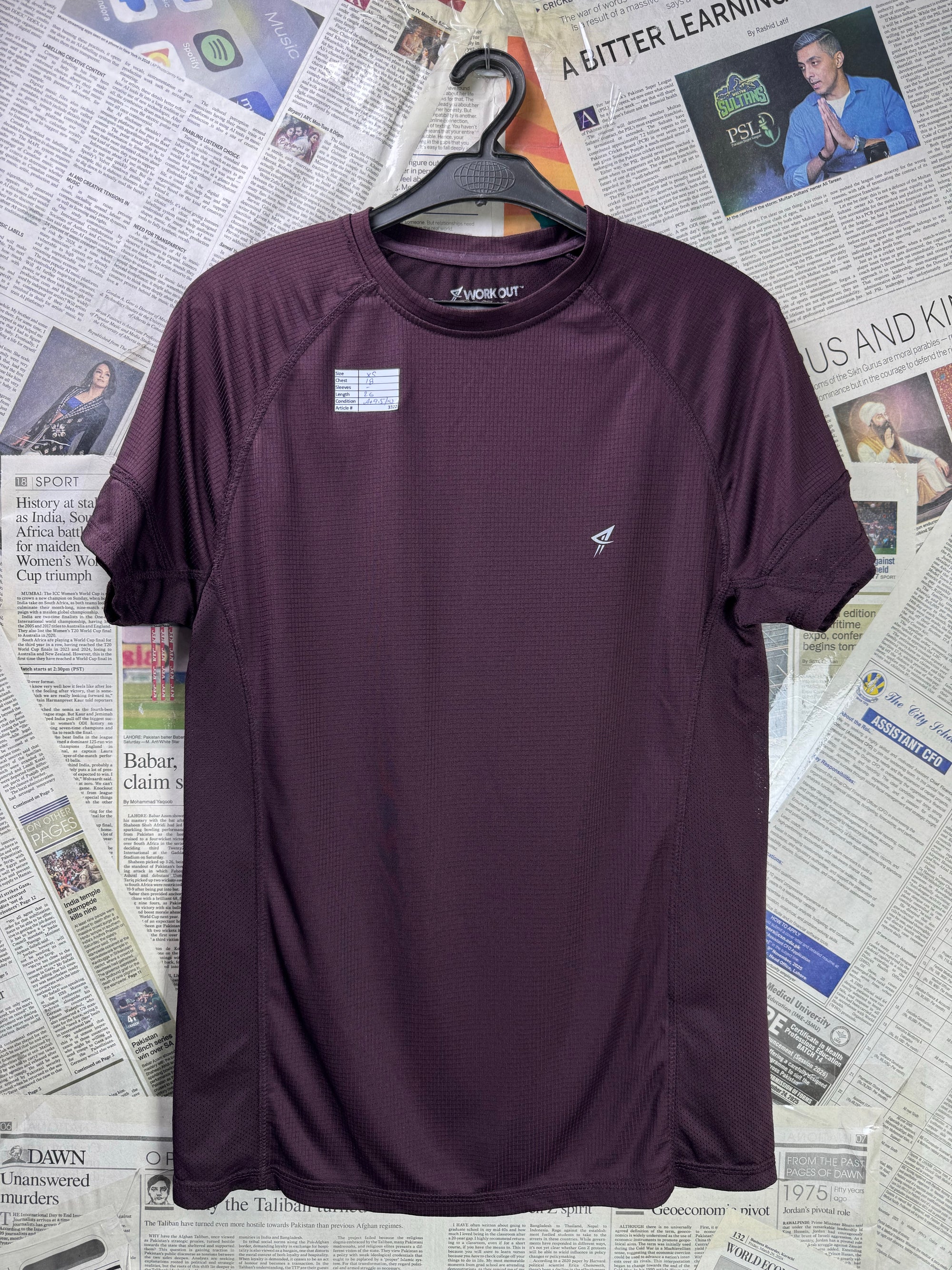 Primark® XS | Chest: 18" | Wine | Sports T-Shirt | Poly | 3322 - Genuine Maal