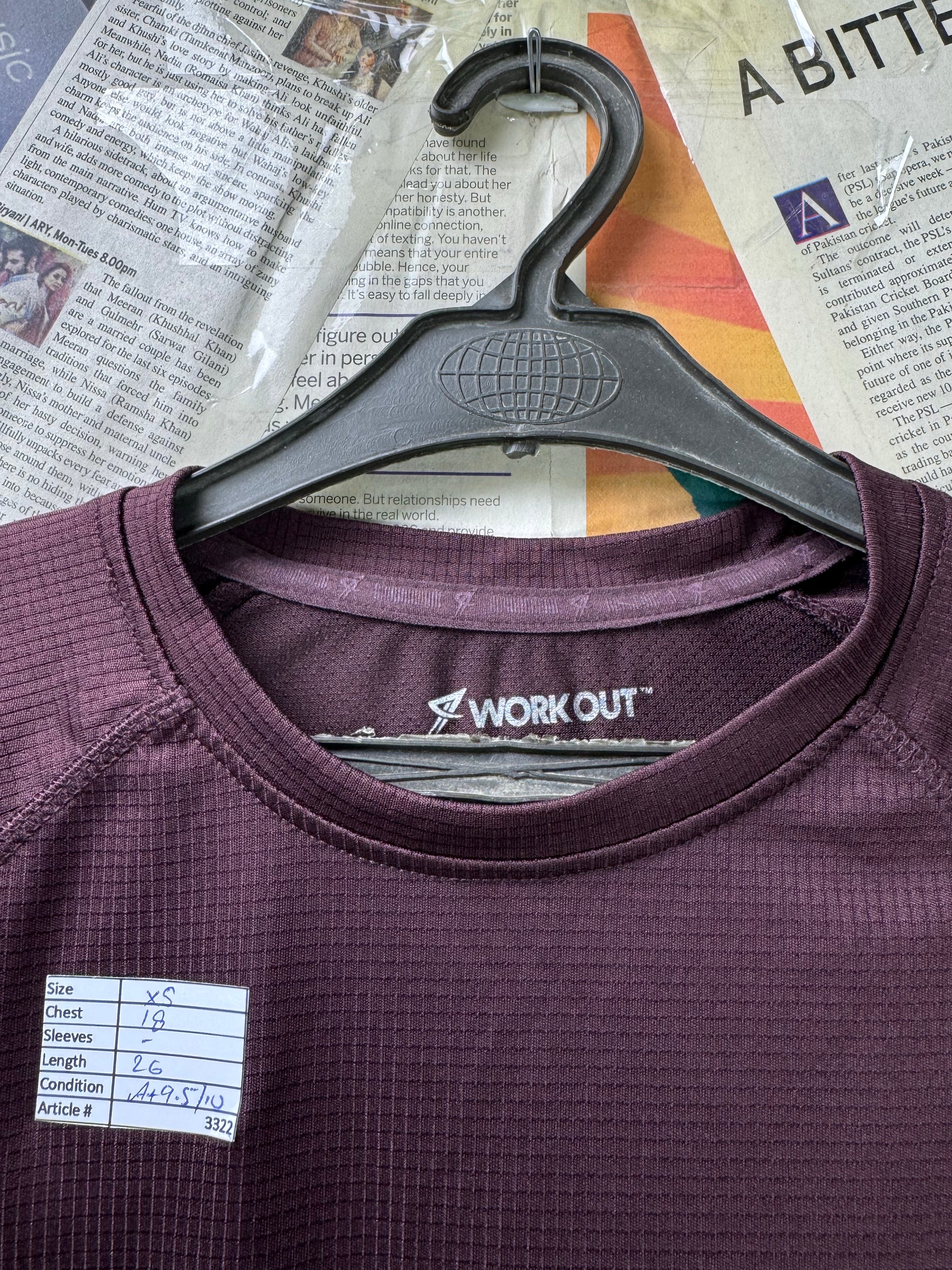 Primark® XS | Chest: 18" | Wine | Sports T-Shirt | Poly | 3322 - Genuine Maal