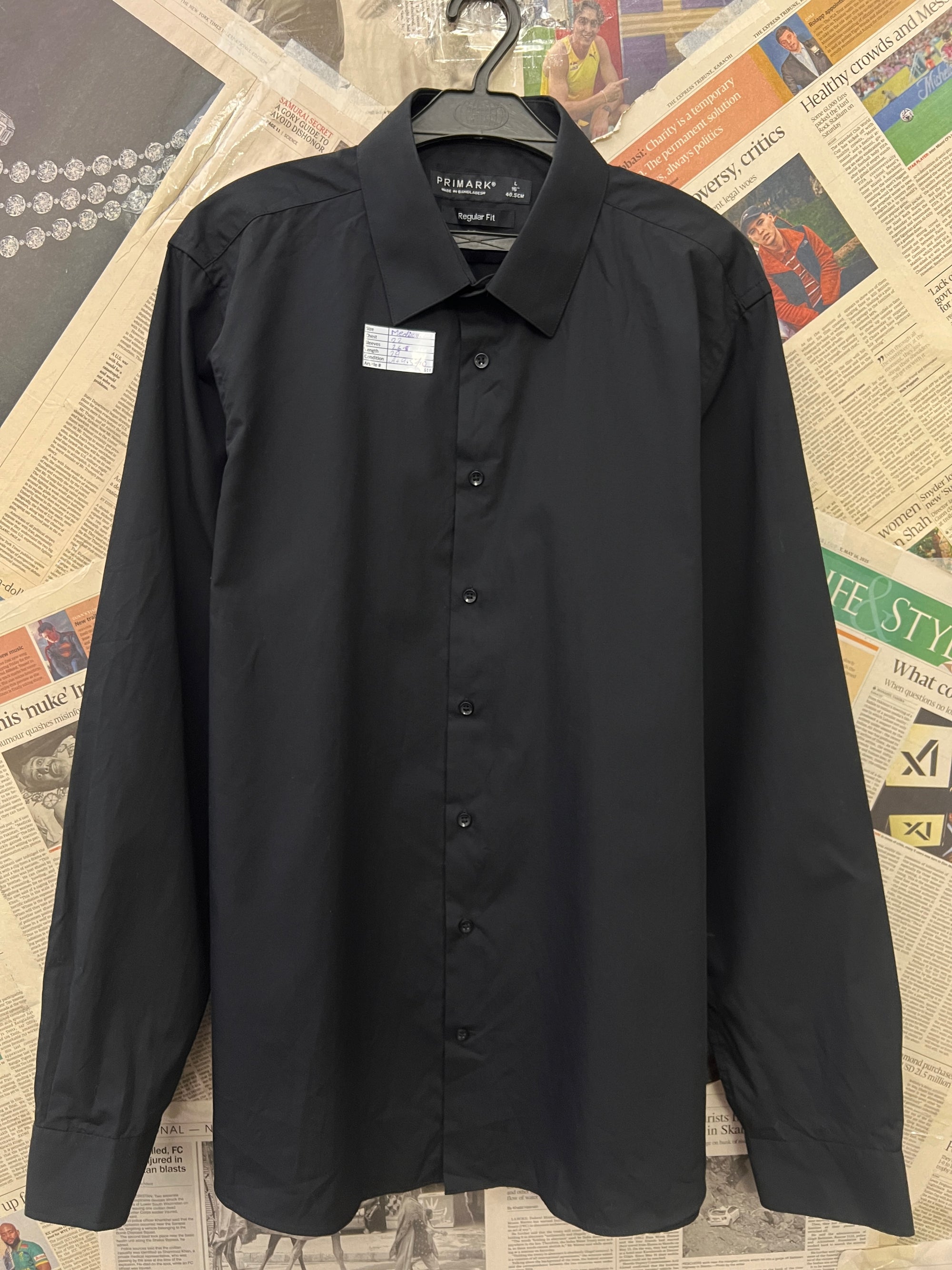 Primark® Medium | Chest: 22 | Black | Shirt | 618 - Genuine Maal