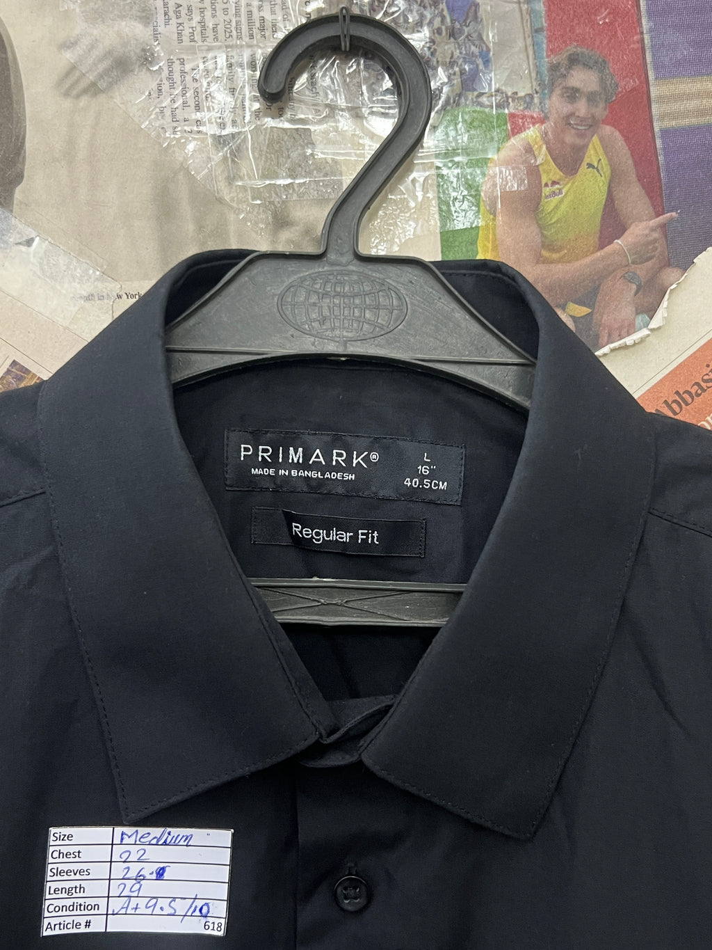 Primark® Medium | Chest: 22 | Black | Shirt | 618 - Genuine Maal